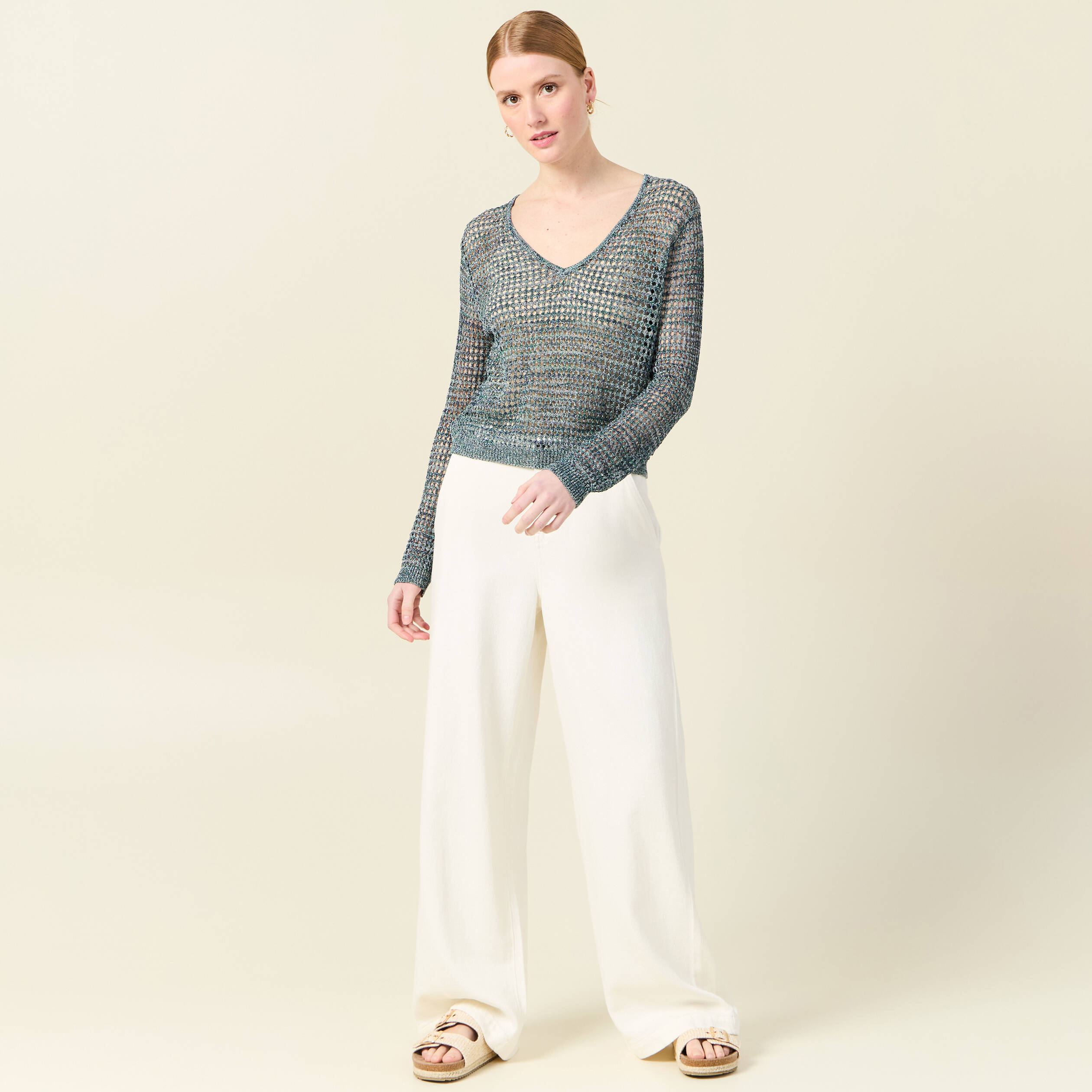 Pull éco-responsable bleu pétrole femme