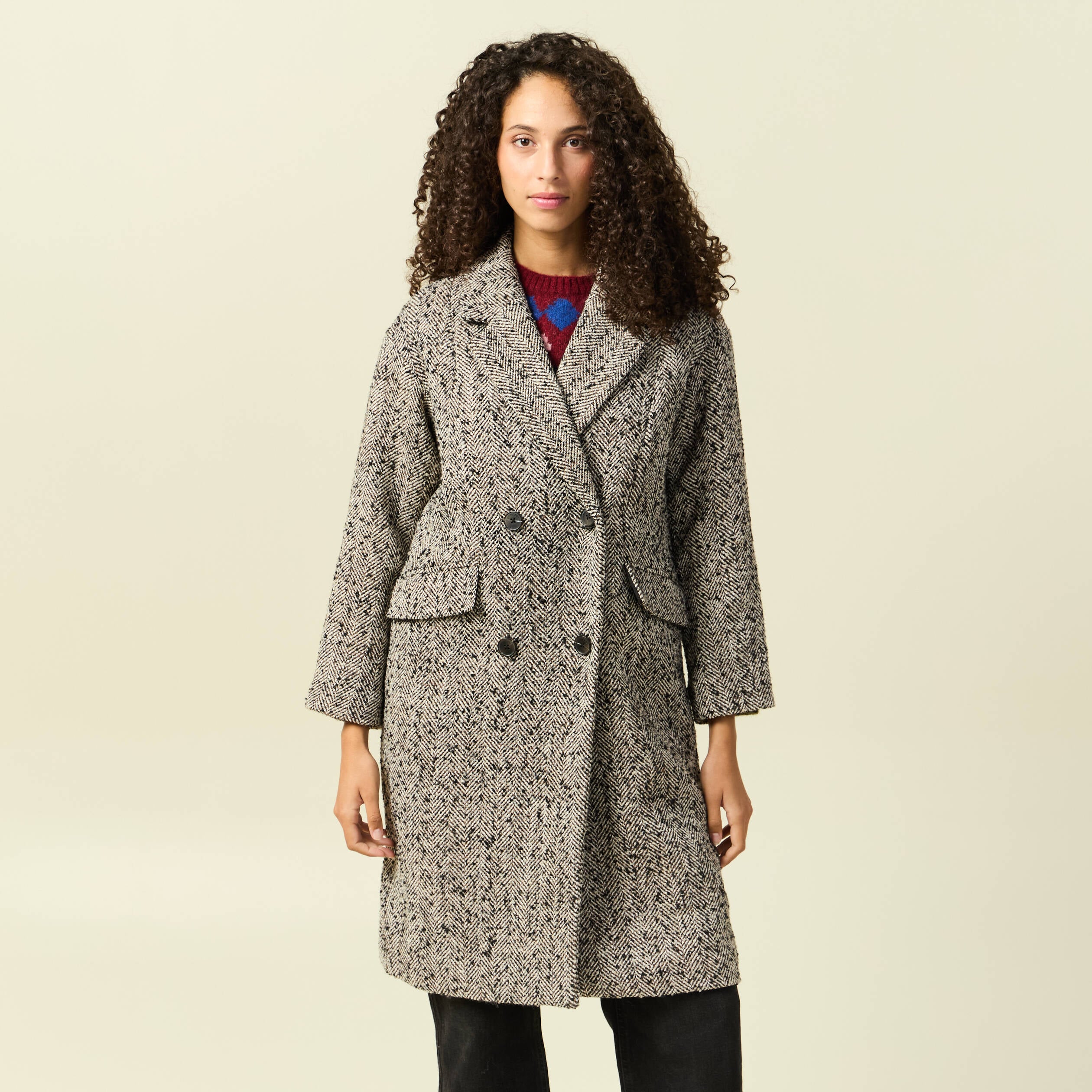 Manteau oversize col montant gris fonc&eacute; femme