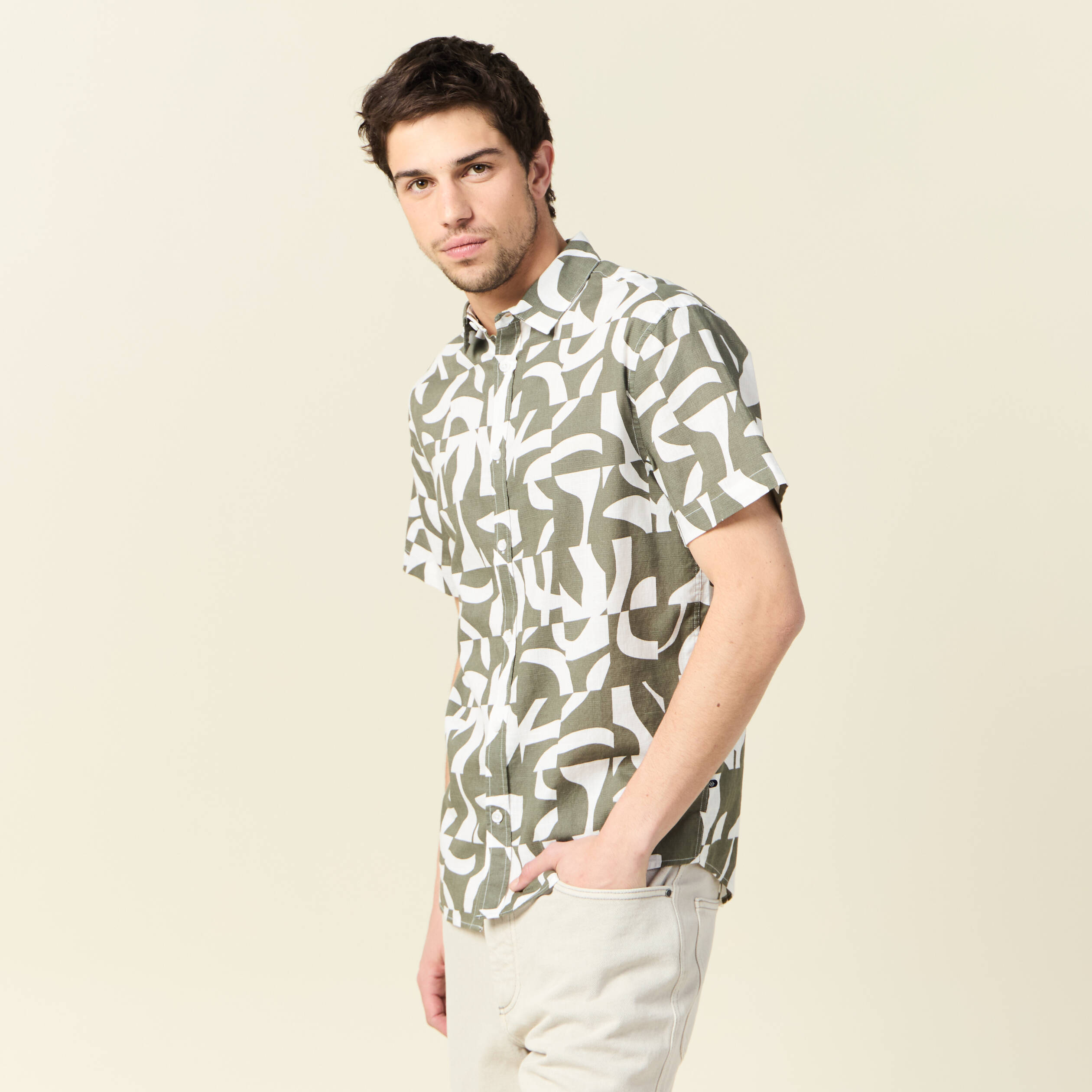 chemise manches courtes vert kaki homme Chemise manches courtes vert kaki homme