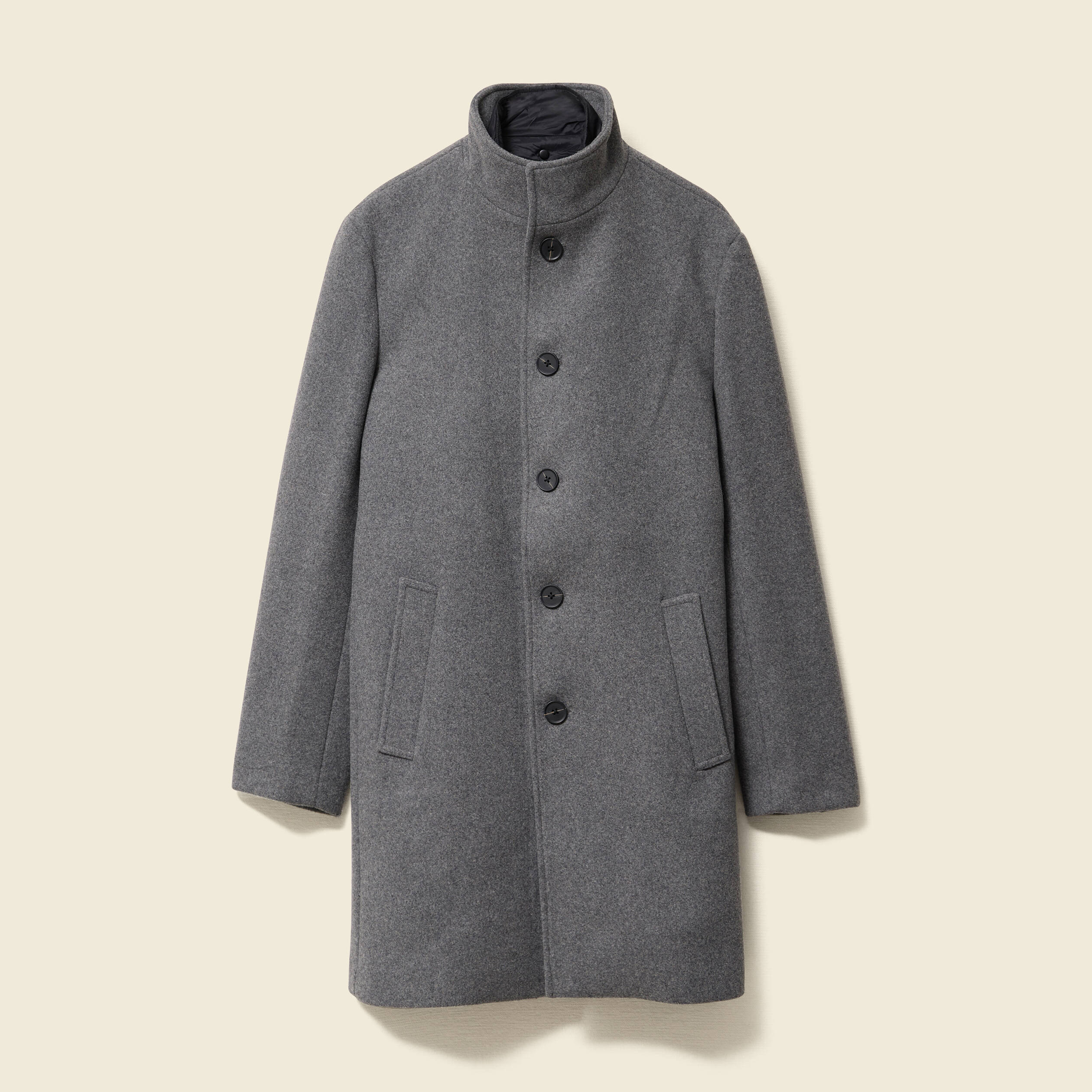 Manteau droit long col montant gris fonc&eacute; homme