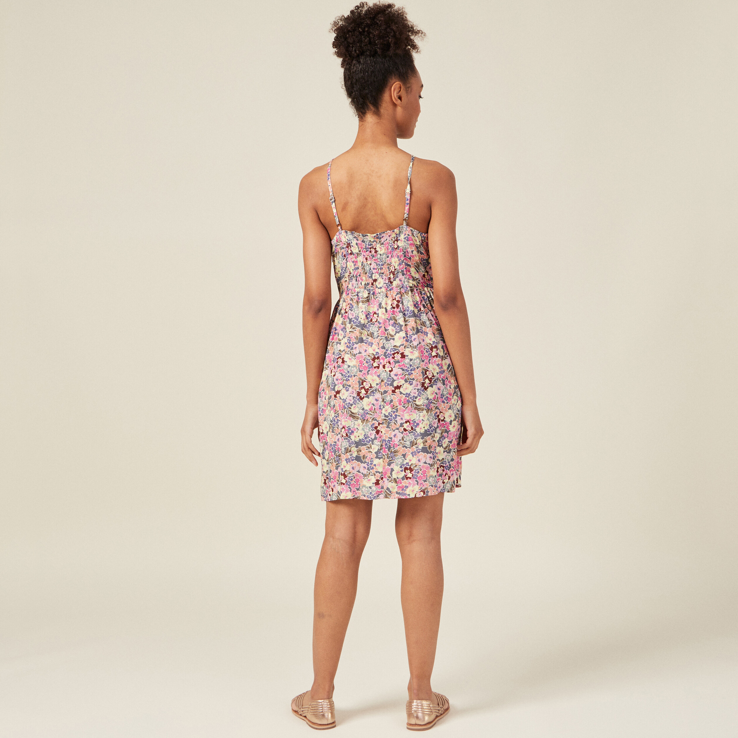 Robe droite froncée multicolore femme
