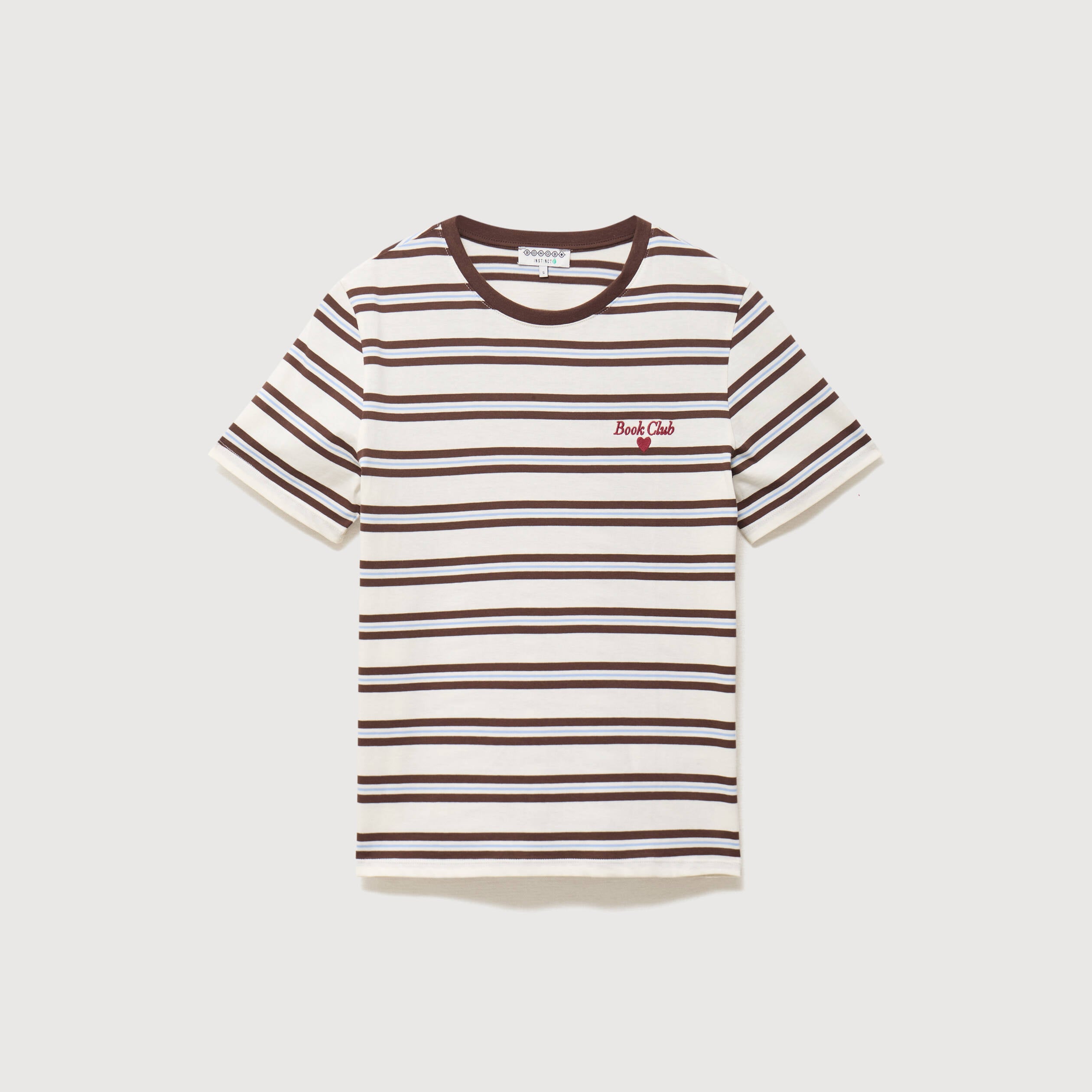 T-shirt ray&eacute; col rond manches courtes ivoire femme