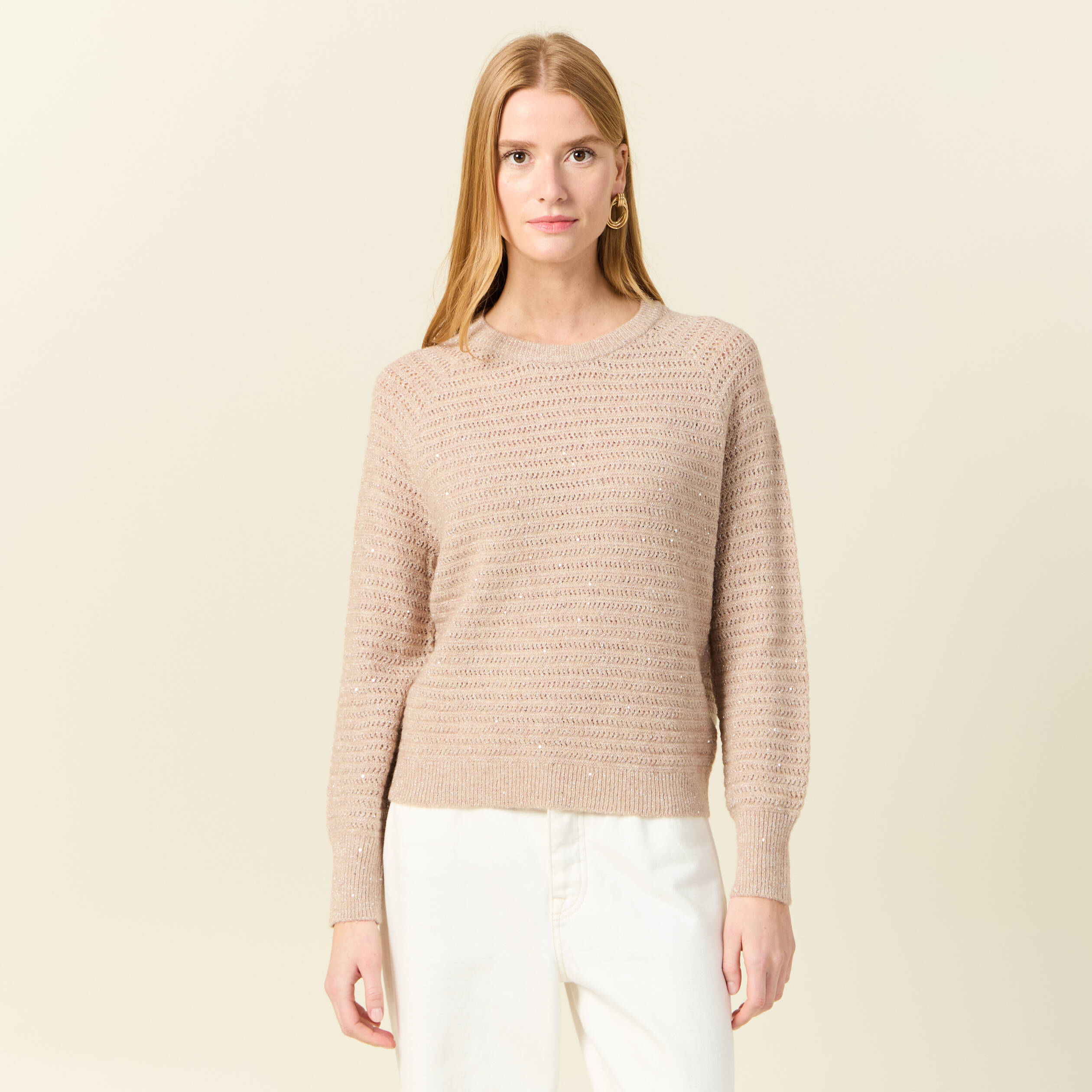 pull manches longues sequins rose clair femme Pull manches longues sequins rose clair femme