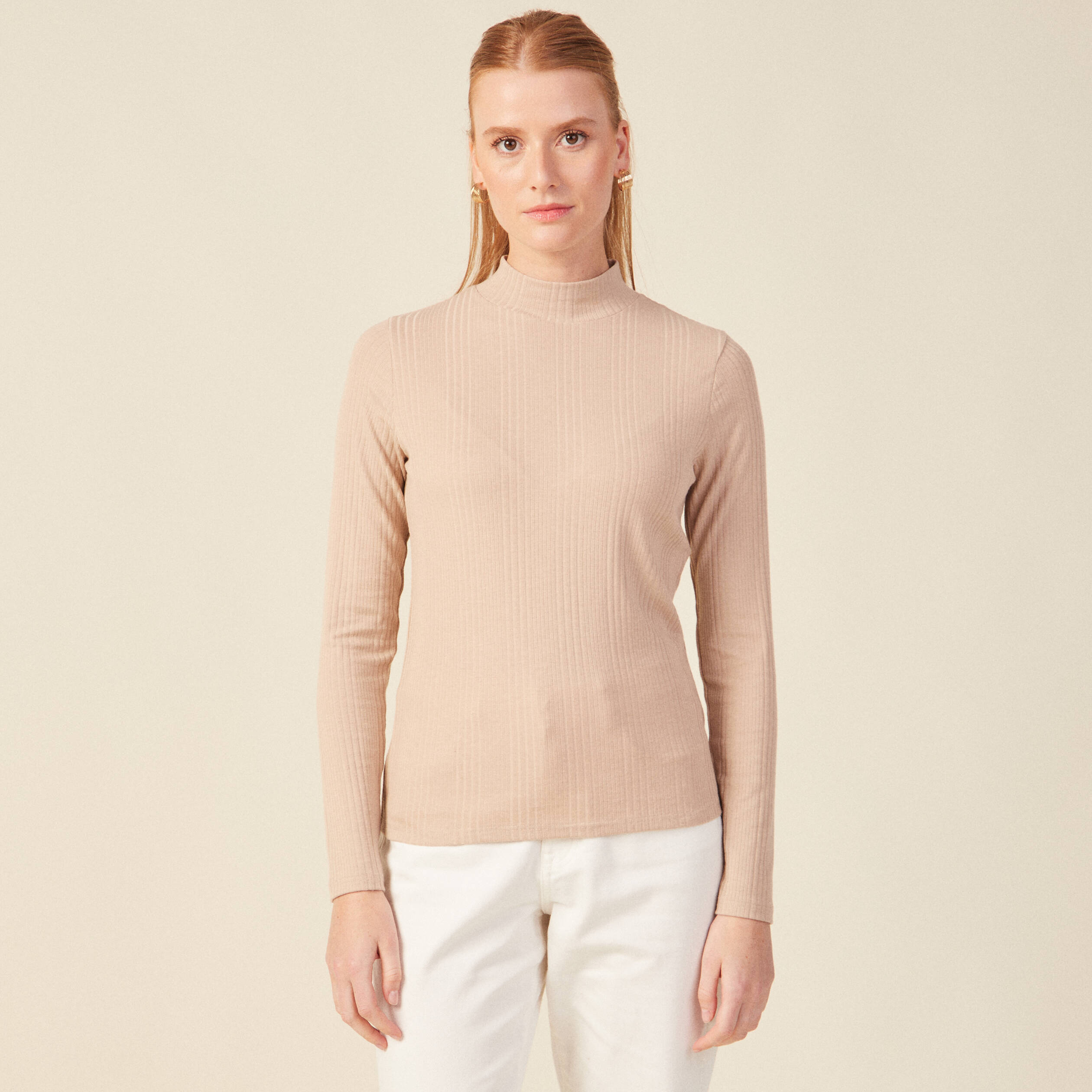 t shirt manches longues beige femme T-shirt manches longues beige femme