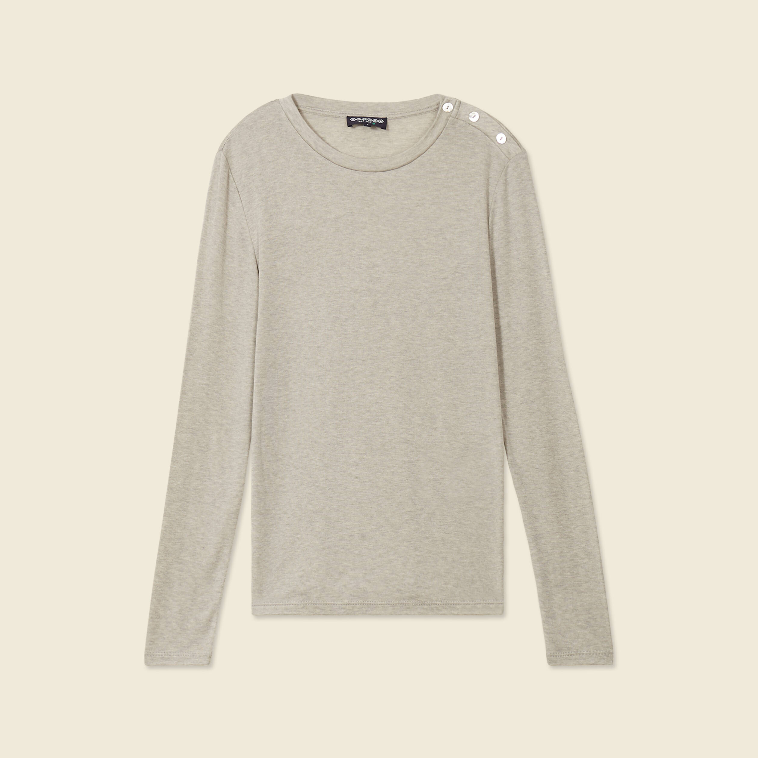 t shirt manches longues avec laine gris clair femme T-shirt manches longues avec laine gris clair femme