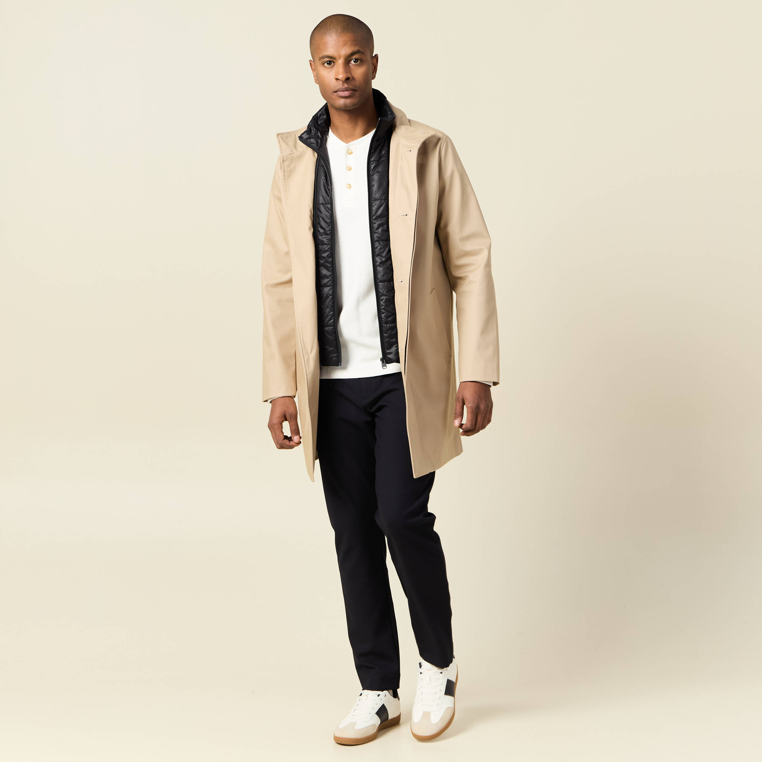 Trench mi-long col montant beige homme