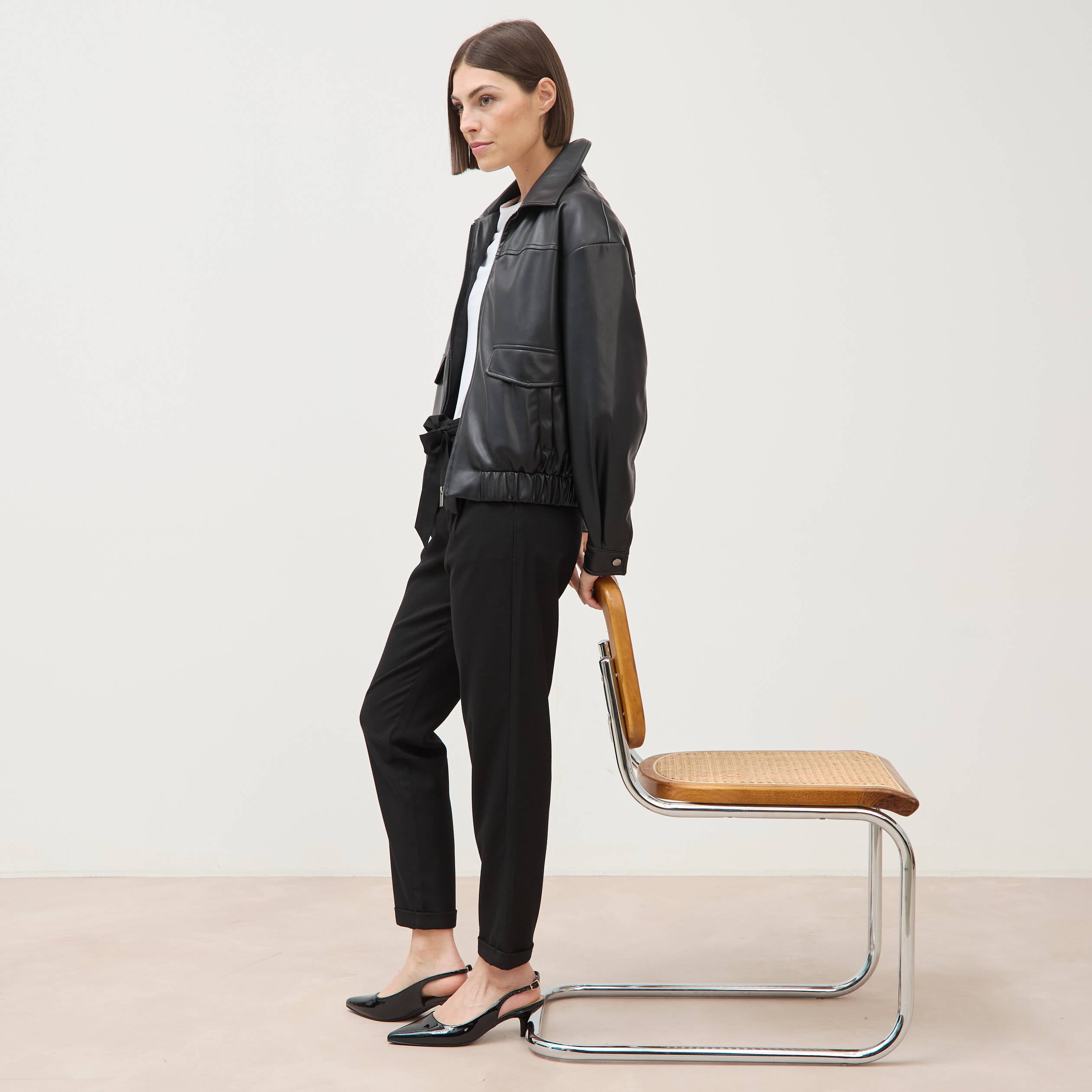 Pantalon paperbag noir femme