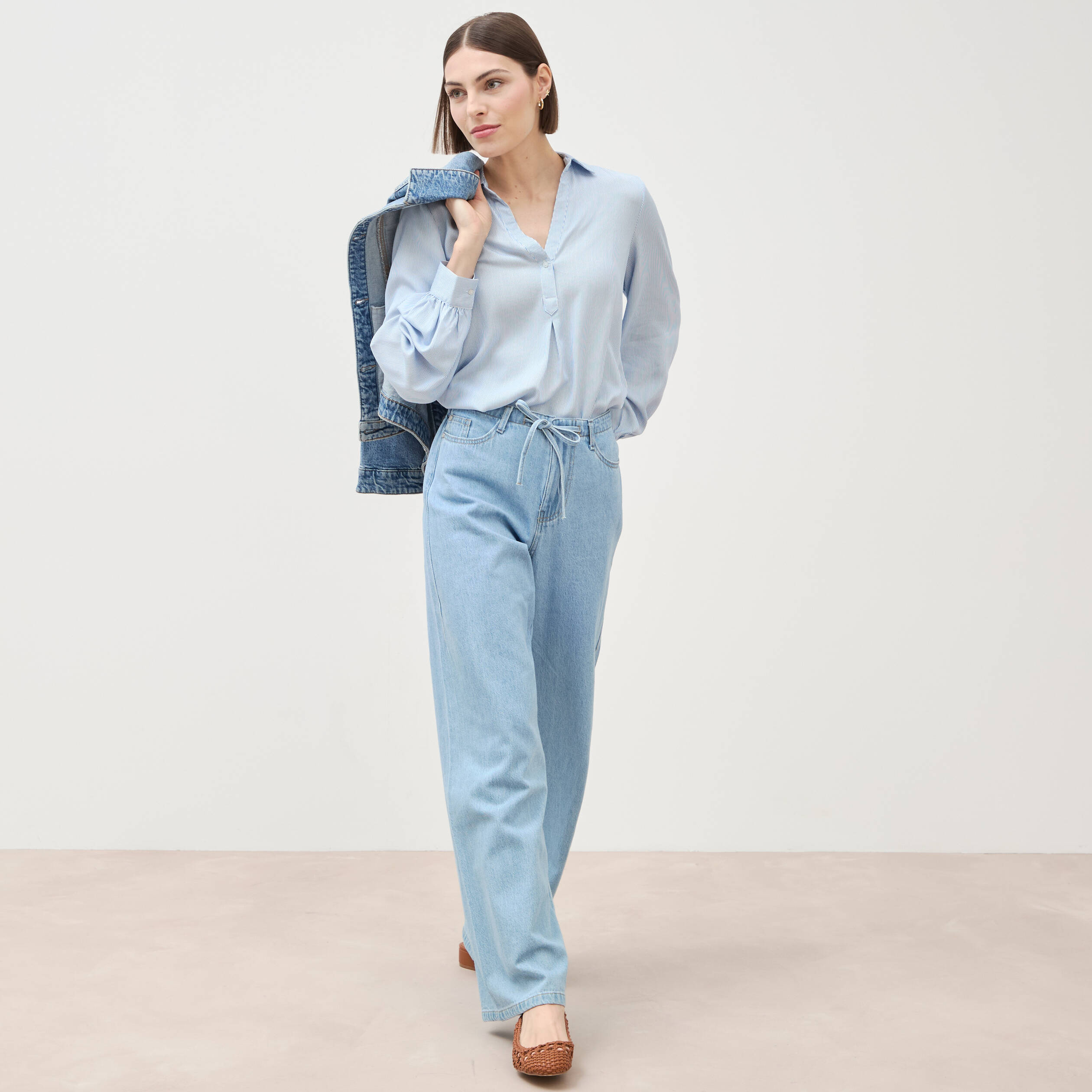Blouse manches longues bleu femme