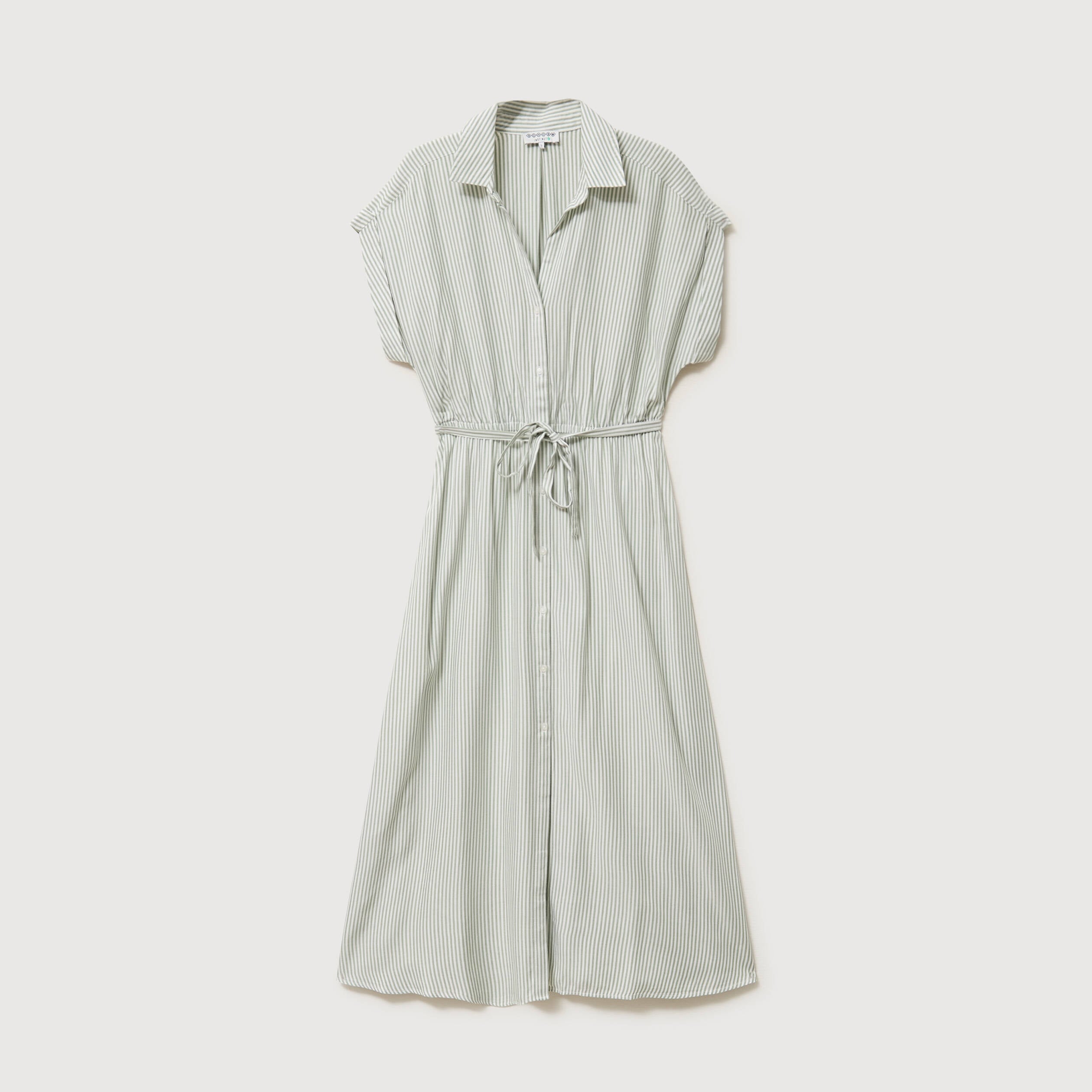 Robe longue &eacute;vas&eacute;e ceintur&eacute;e vert olive femme