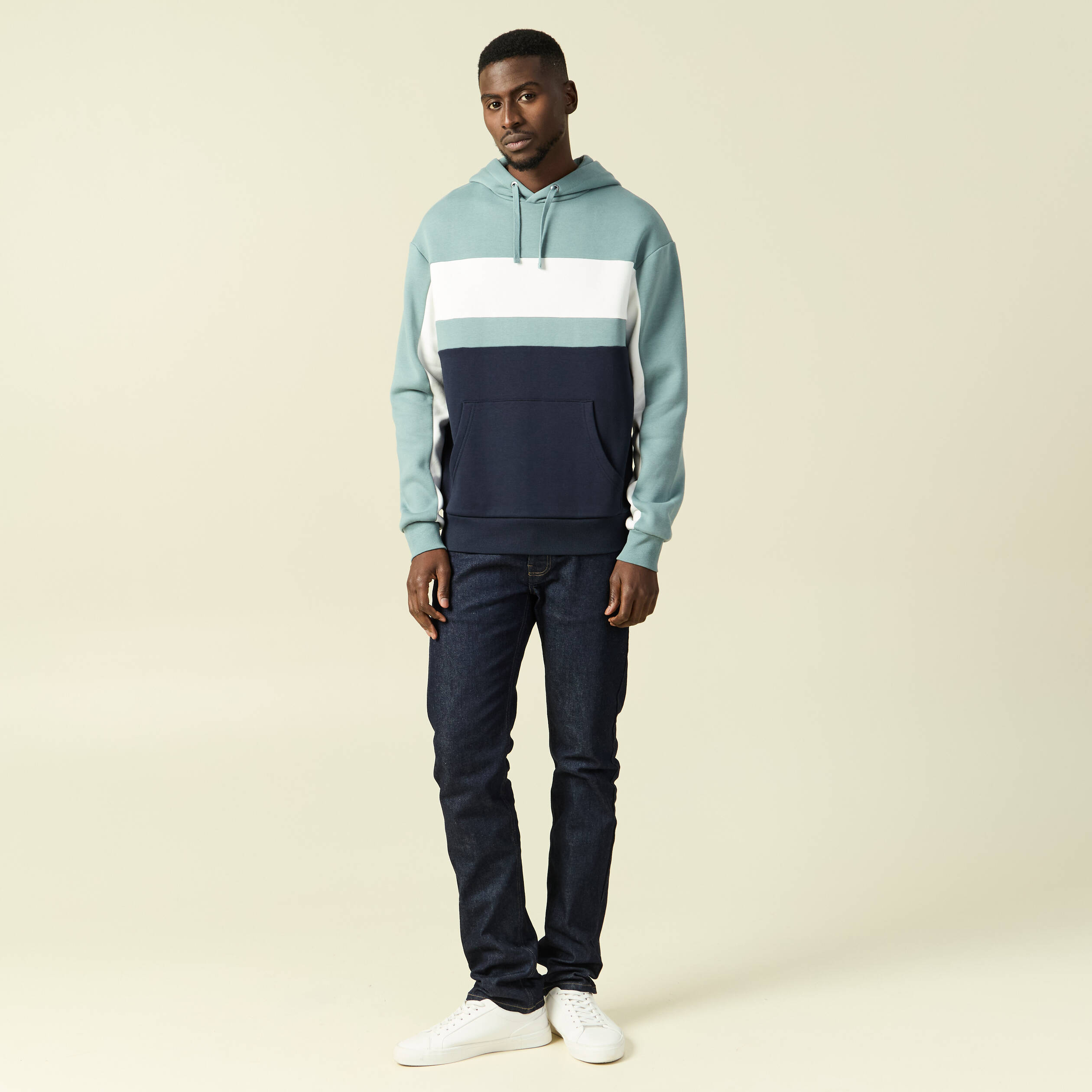 Sweat &agrave; capuche manches longues bleu gris homme