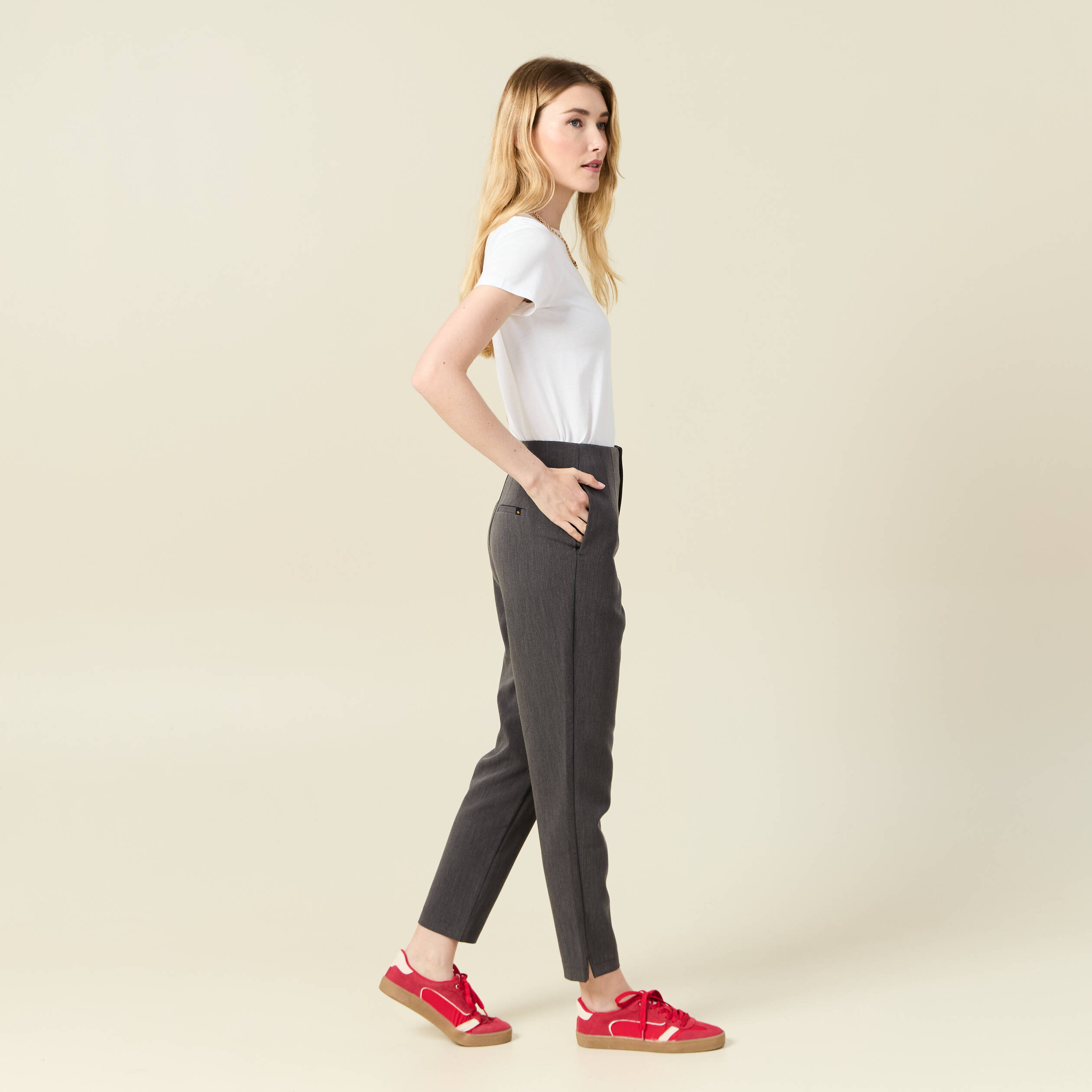 pantalon cigarette gris femme Pantalon cigarette gris femme