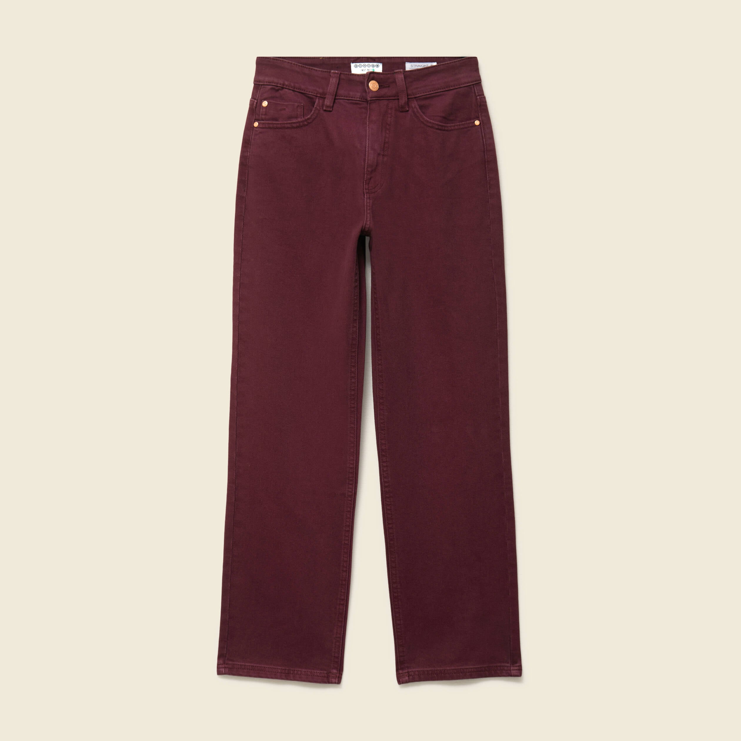 Jeans droit 7/8&egrave;me taille standard bordeaux femme
