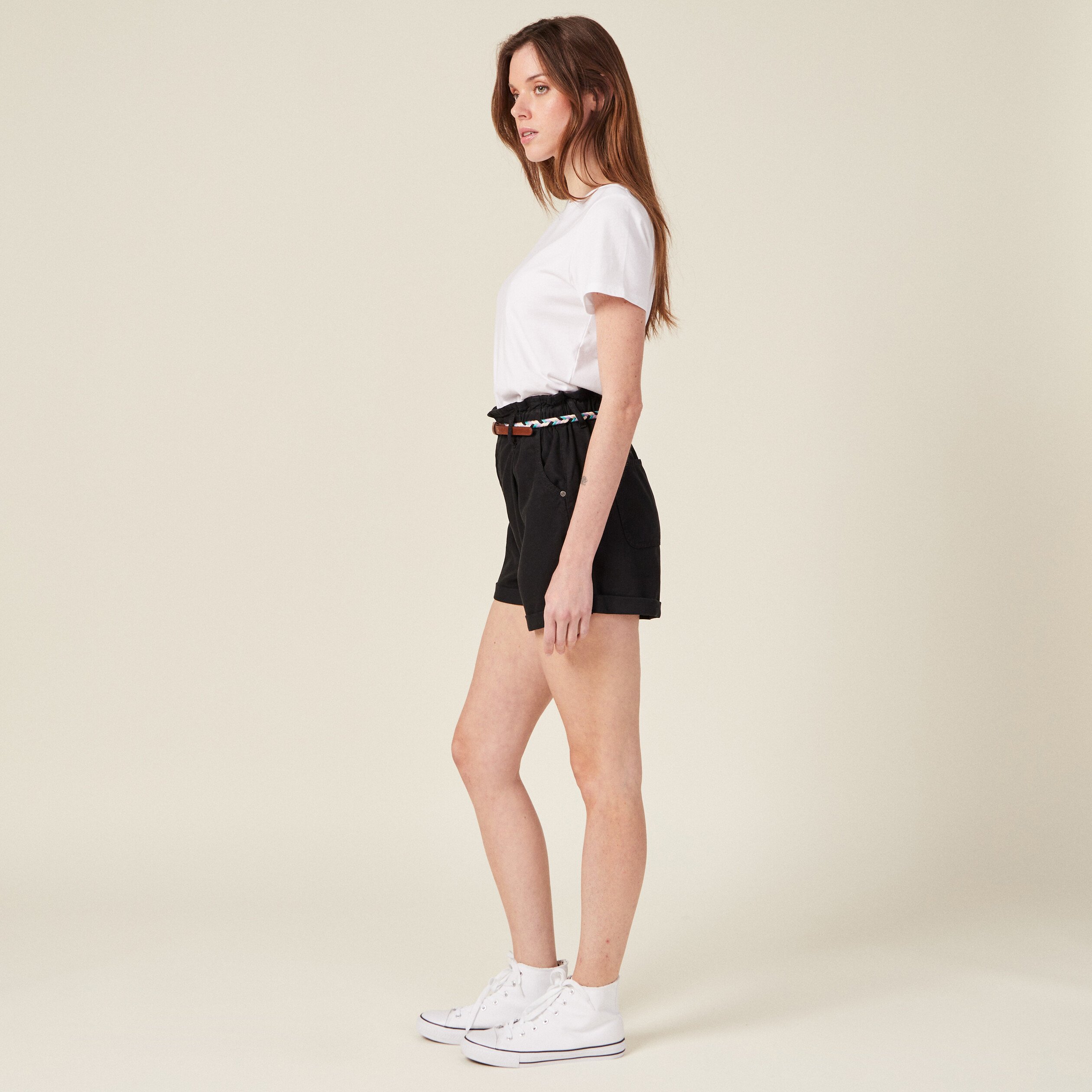 short paperbag ceinture noir femme Short paperbag ceinturé noir femme