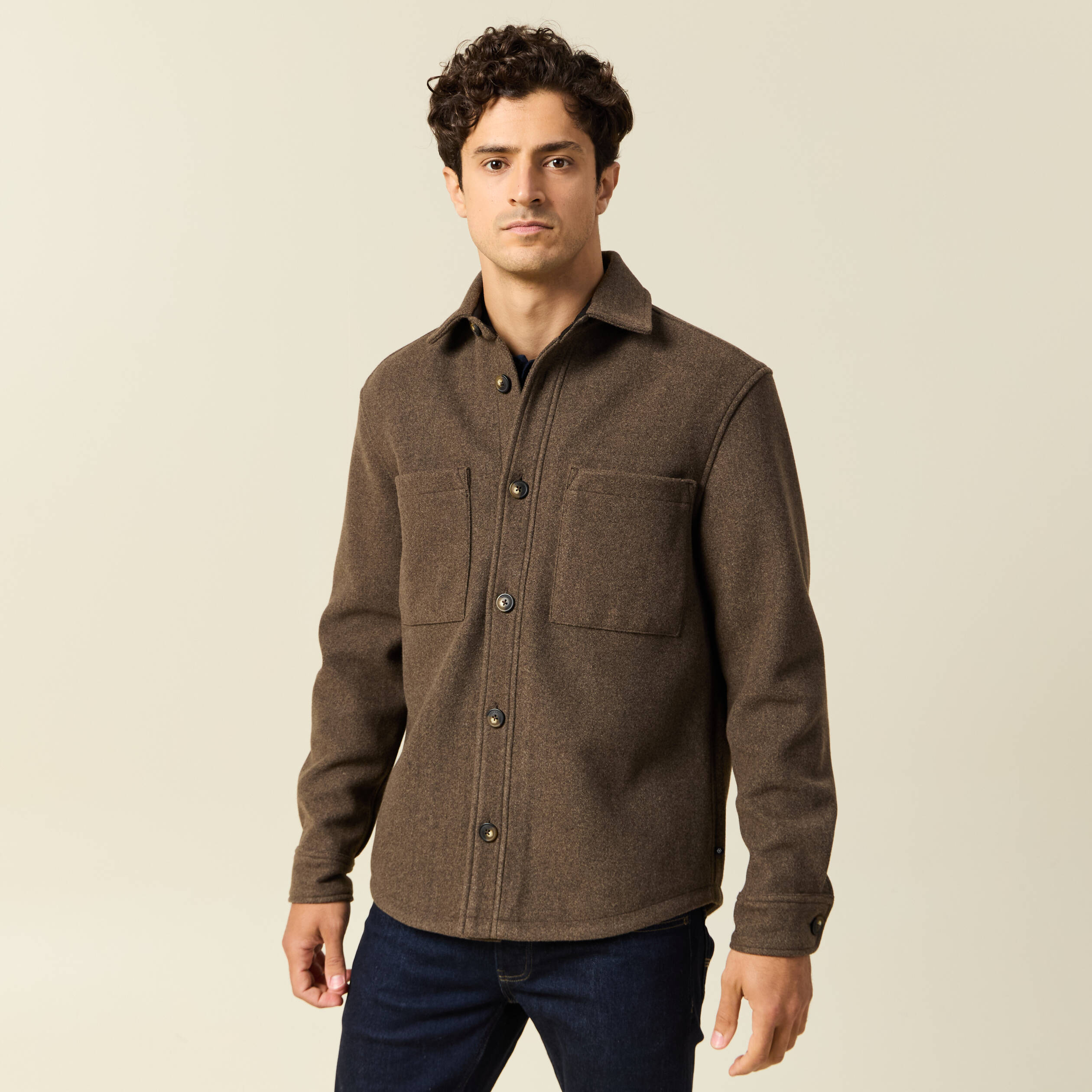 Surchemise boutonn&eacute;e marron fonc&eacute; homme
