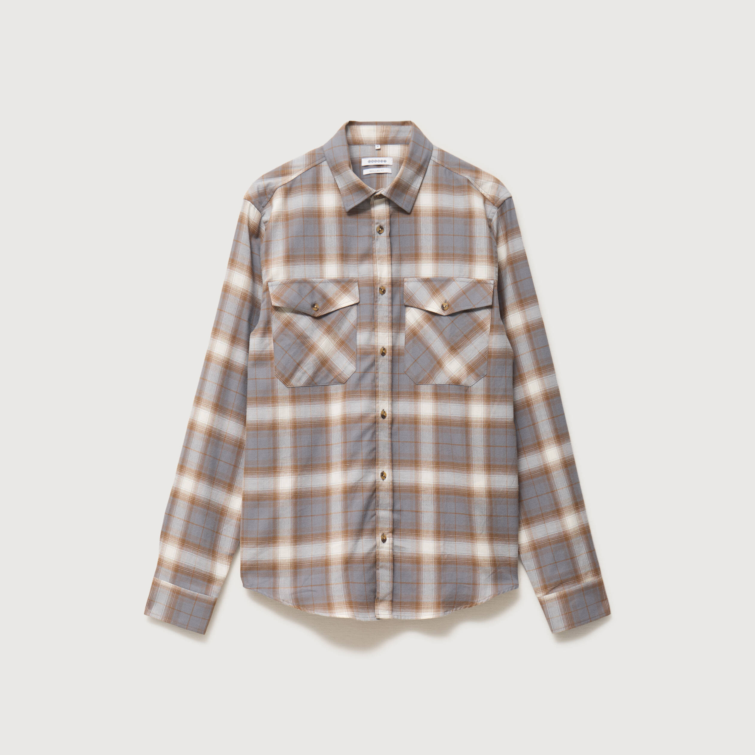 Chemise &agrave; carreaux col am&eacute;ricain vert kaki homme