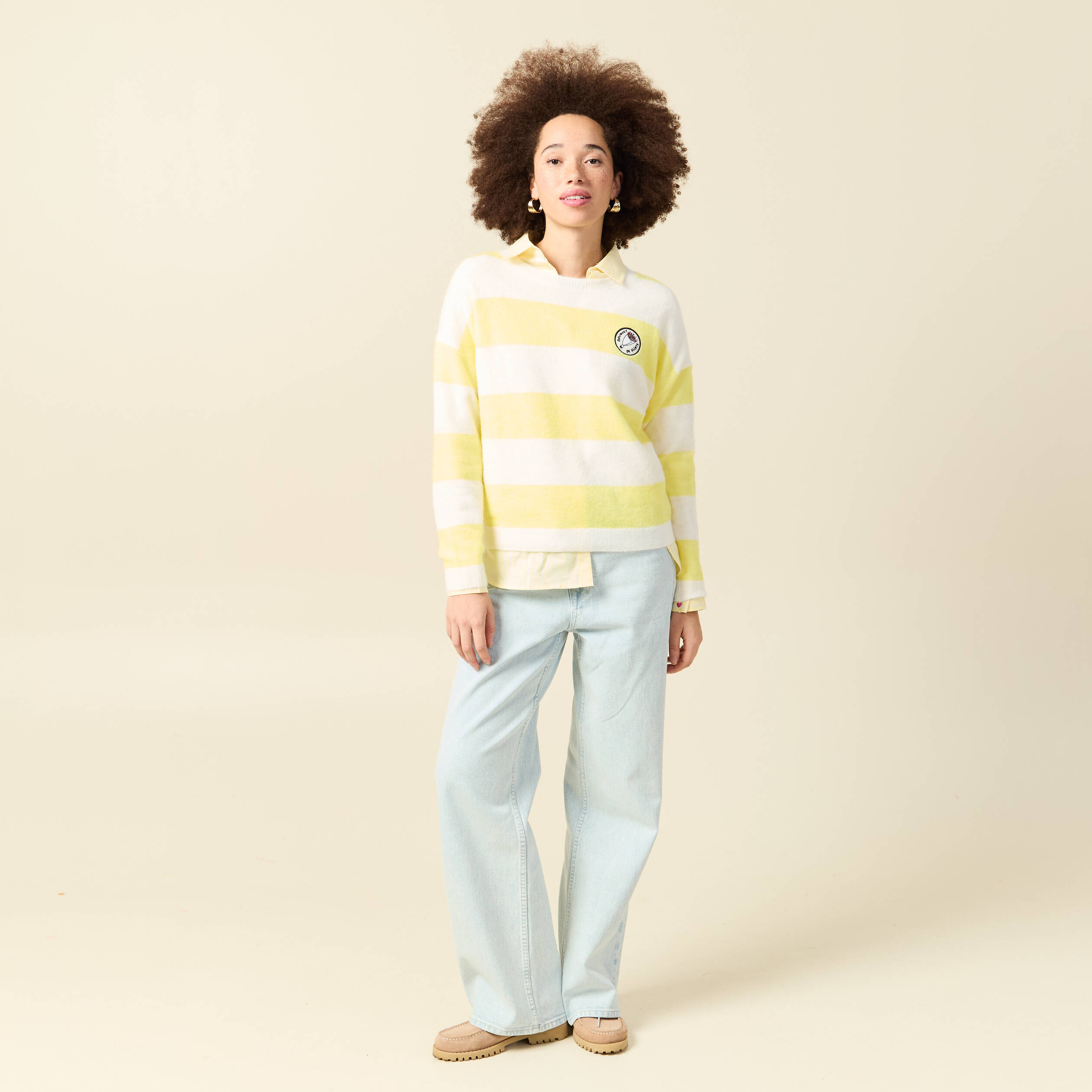 Pull col rond Atelier Beguin x Bonobo jaune femme