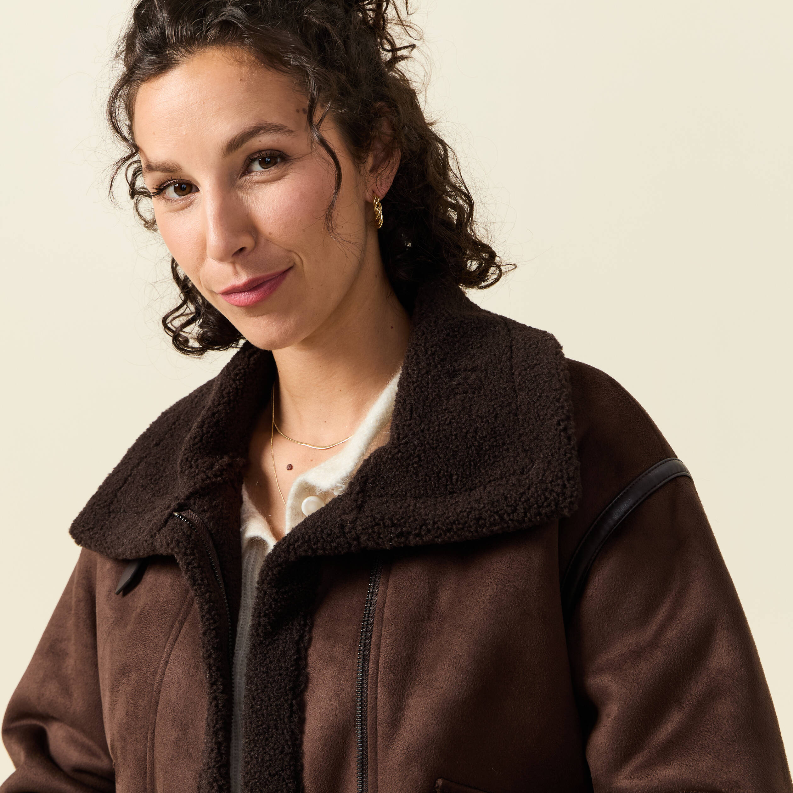 Bombardier court droit similicuir marron femme