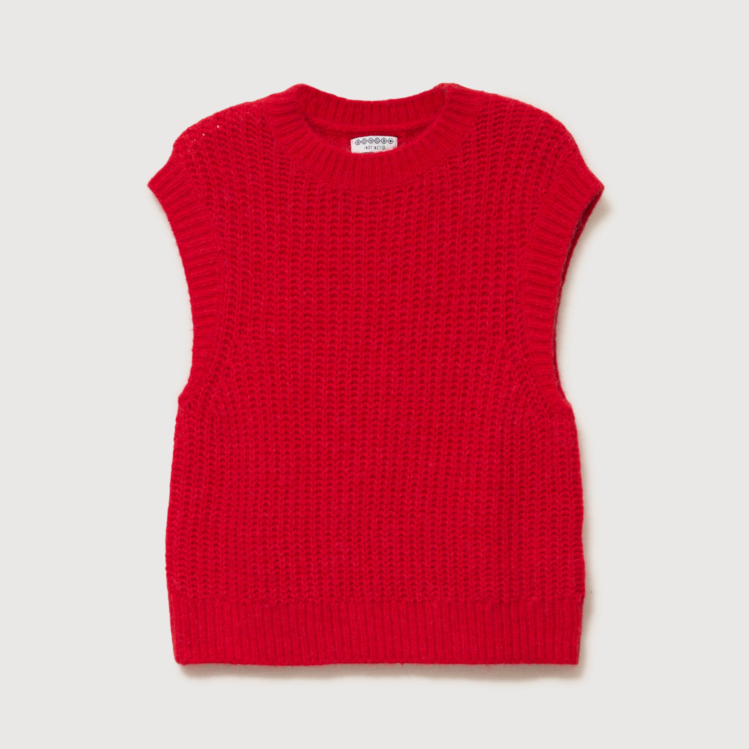 Pull droit sans manches col rond rouge femme