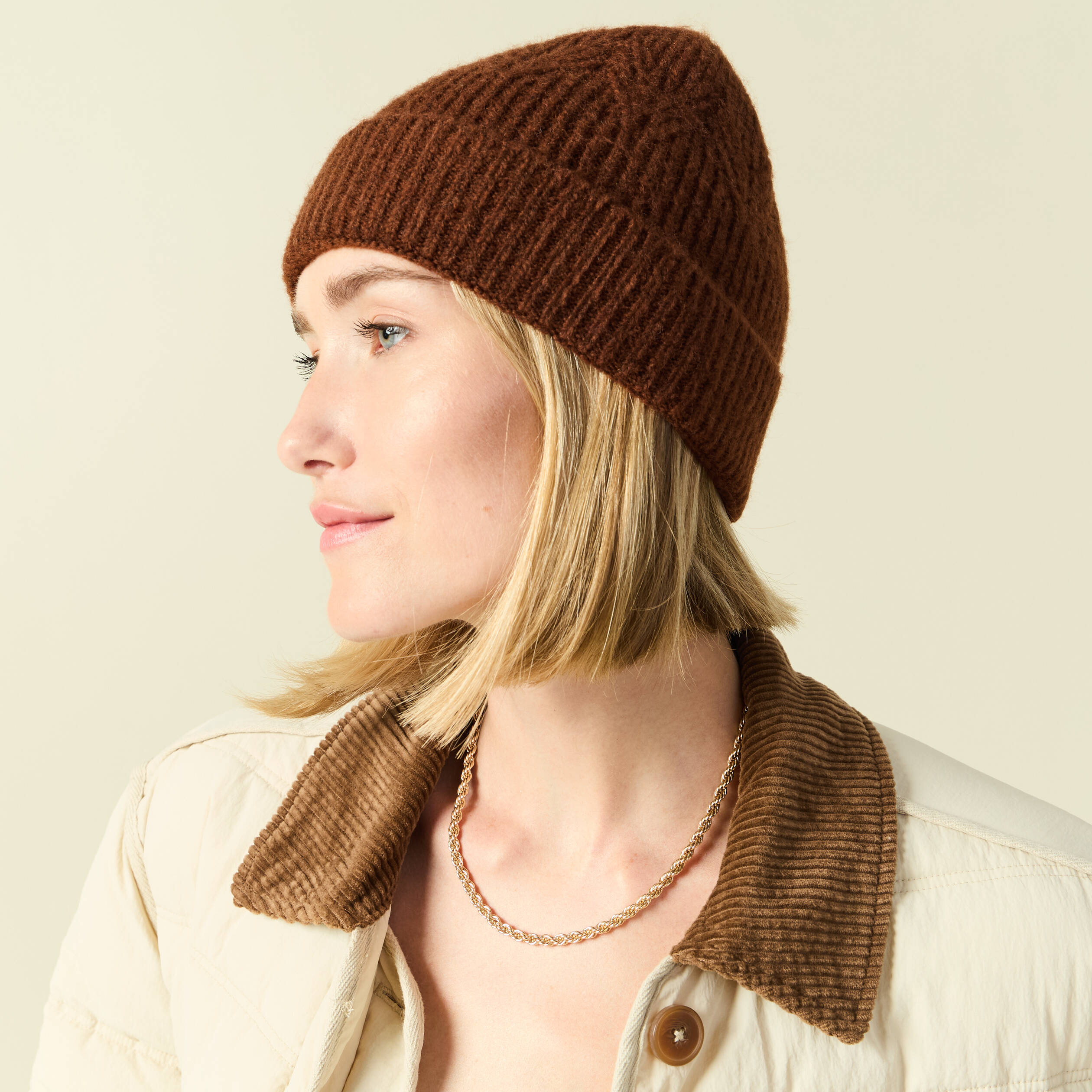 Bonnet éco-responsable marron cognac femme | Vibs