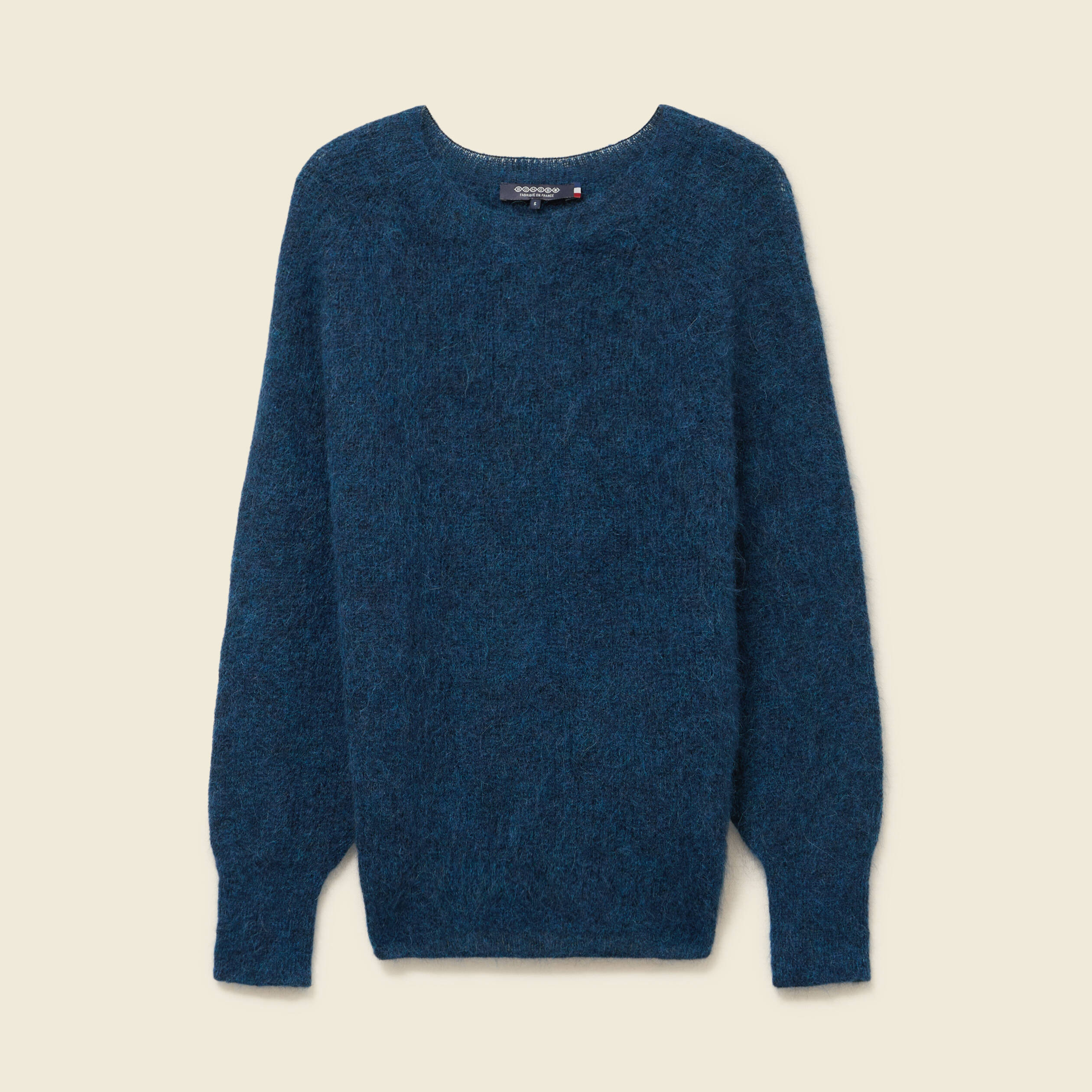 Pull manches longues col rond bleu canard femme