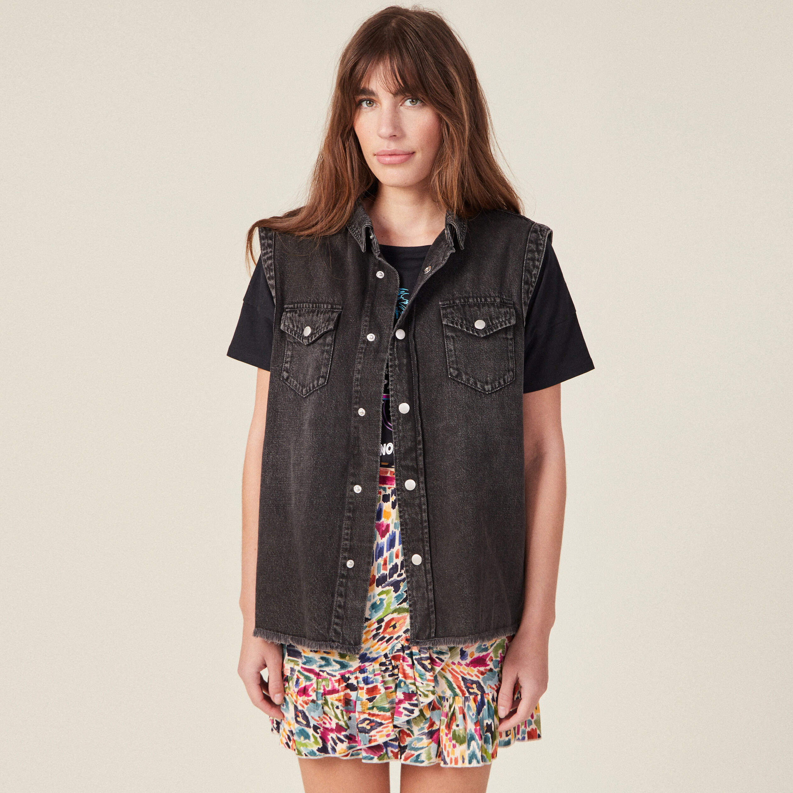 Veste droite en jean denim snow noir femme