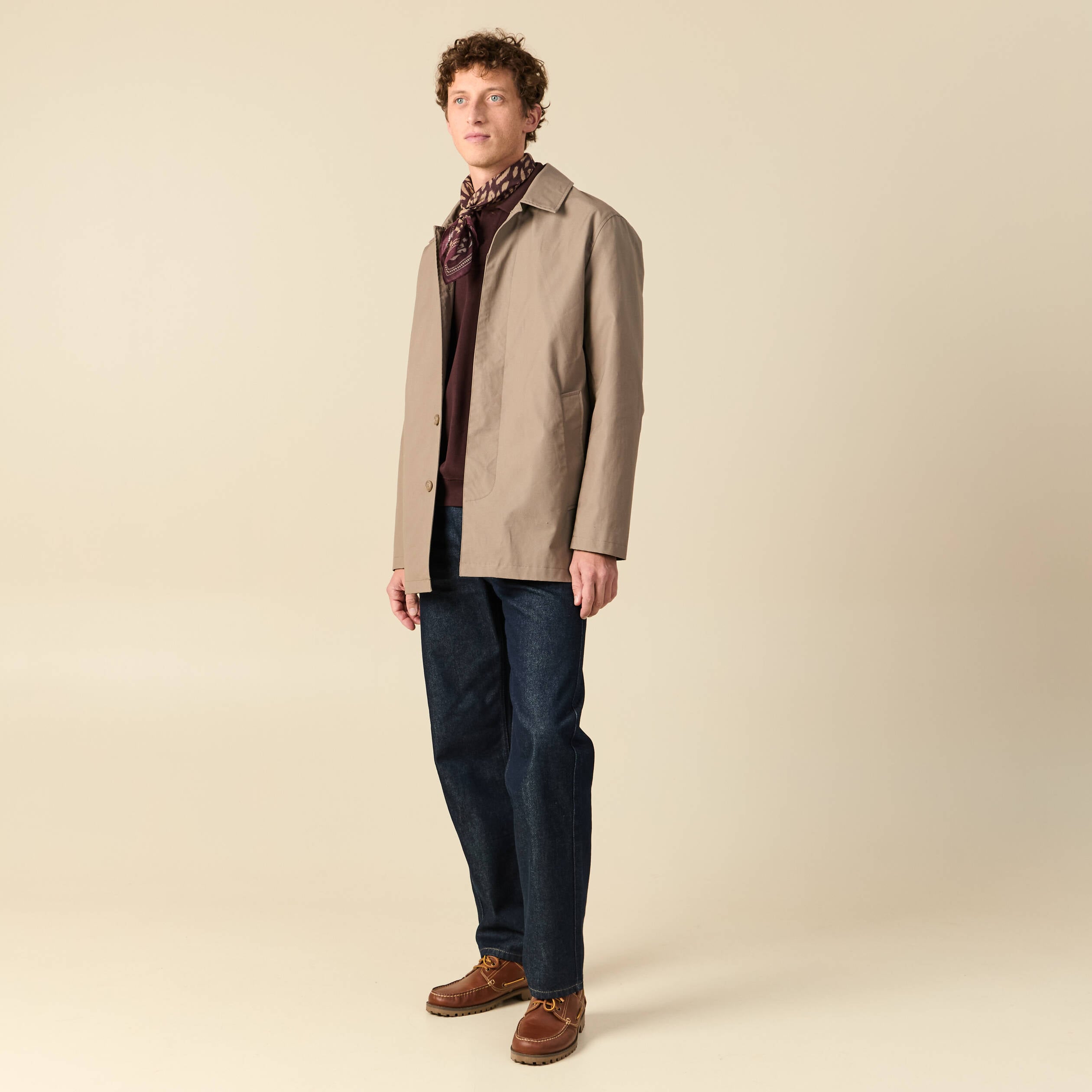 Trench en coton doubl&eacute; taupe homme