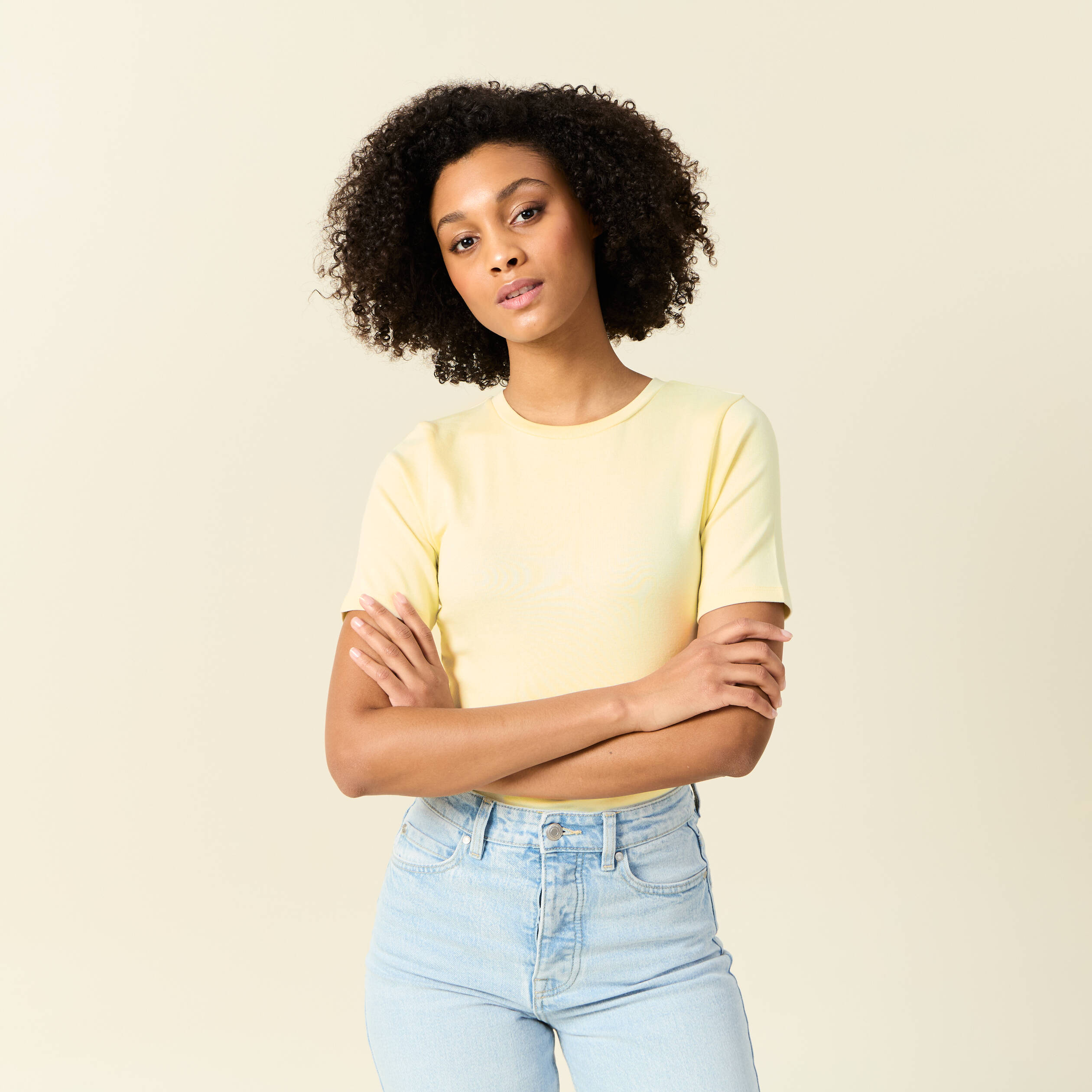 T-shirt manches courtes jaune pastel femme Vibs