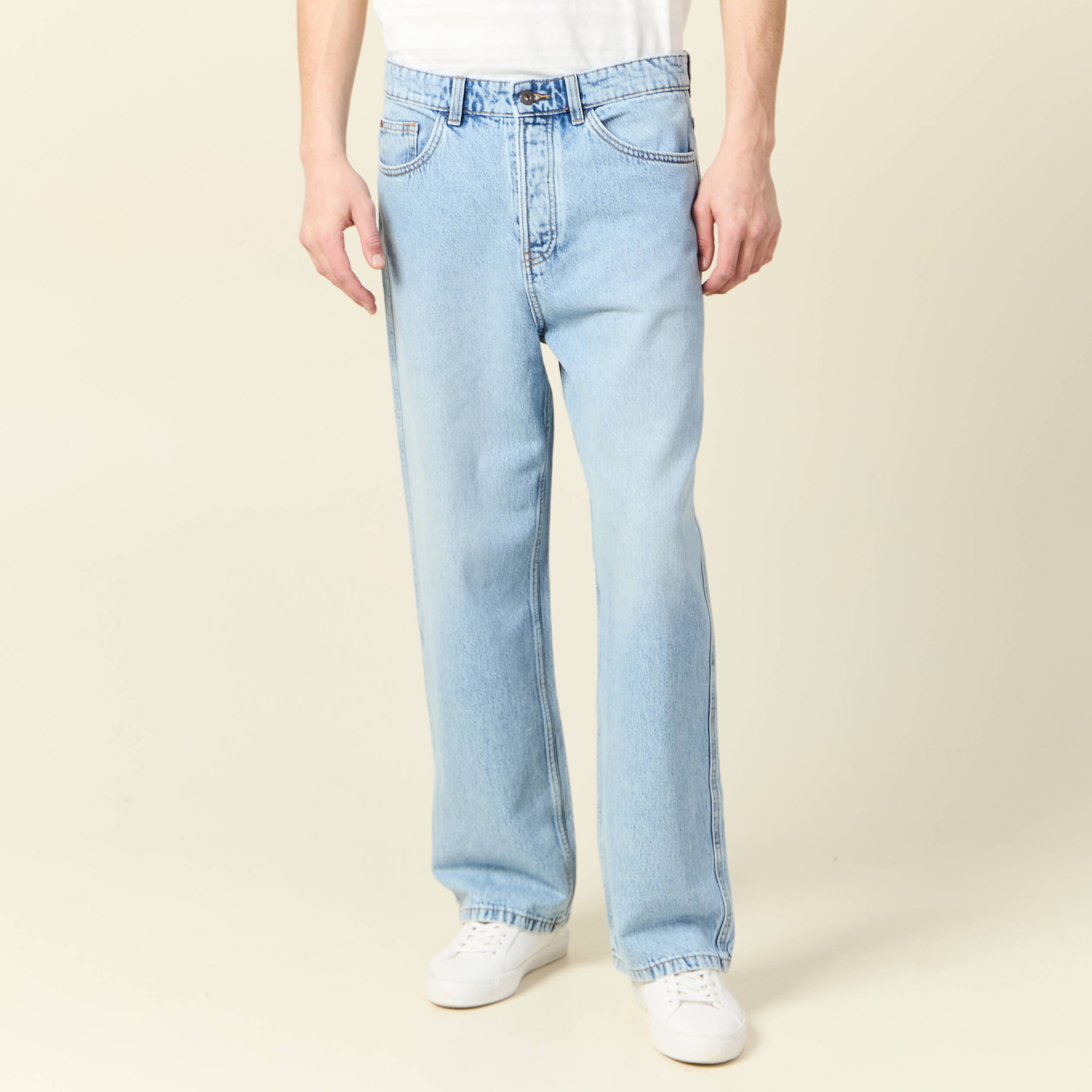 Jeans large 5 poches longueur 32 denim snow bleach homme
