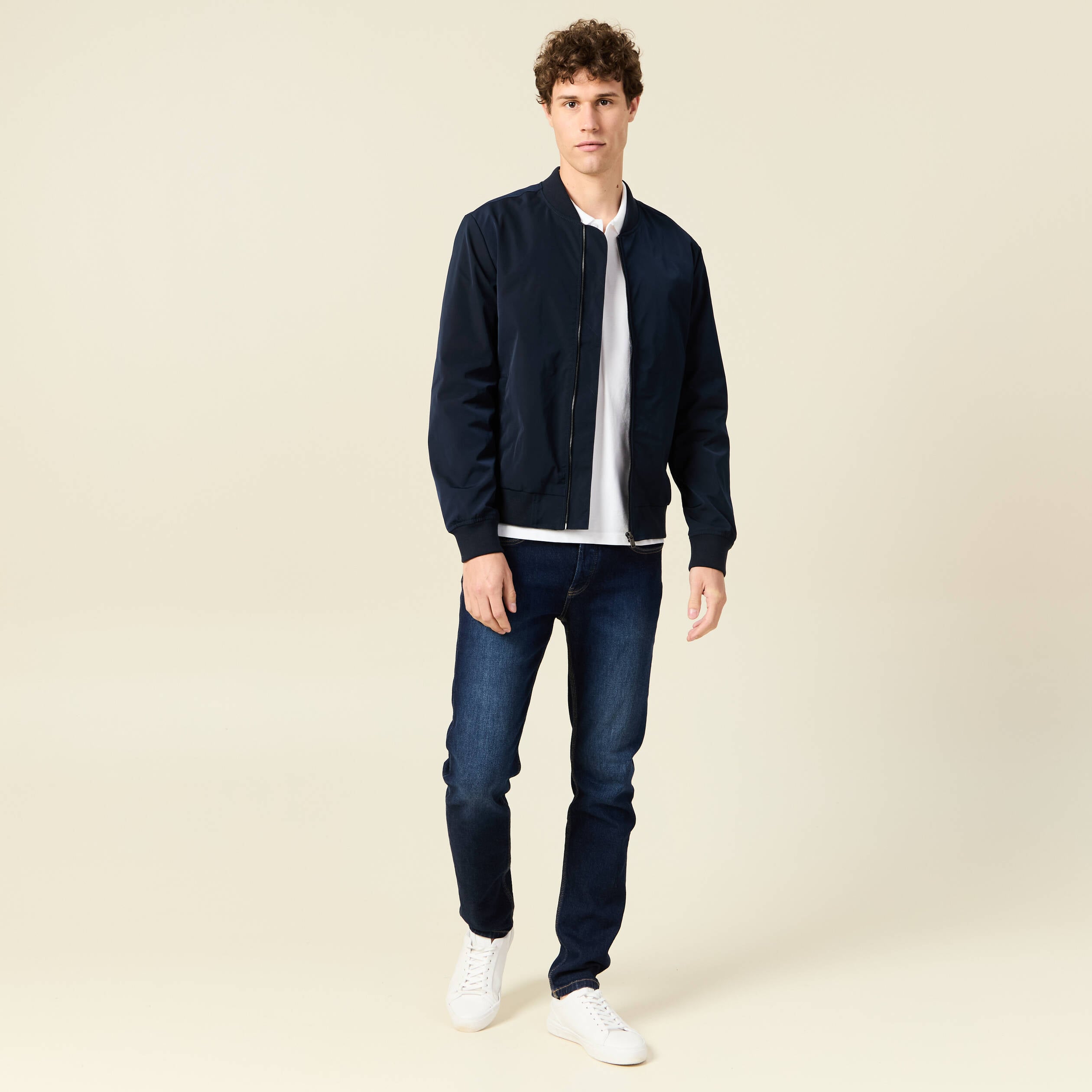 Blouson court manches longues doubl&eacute; bleu marine homme