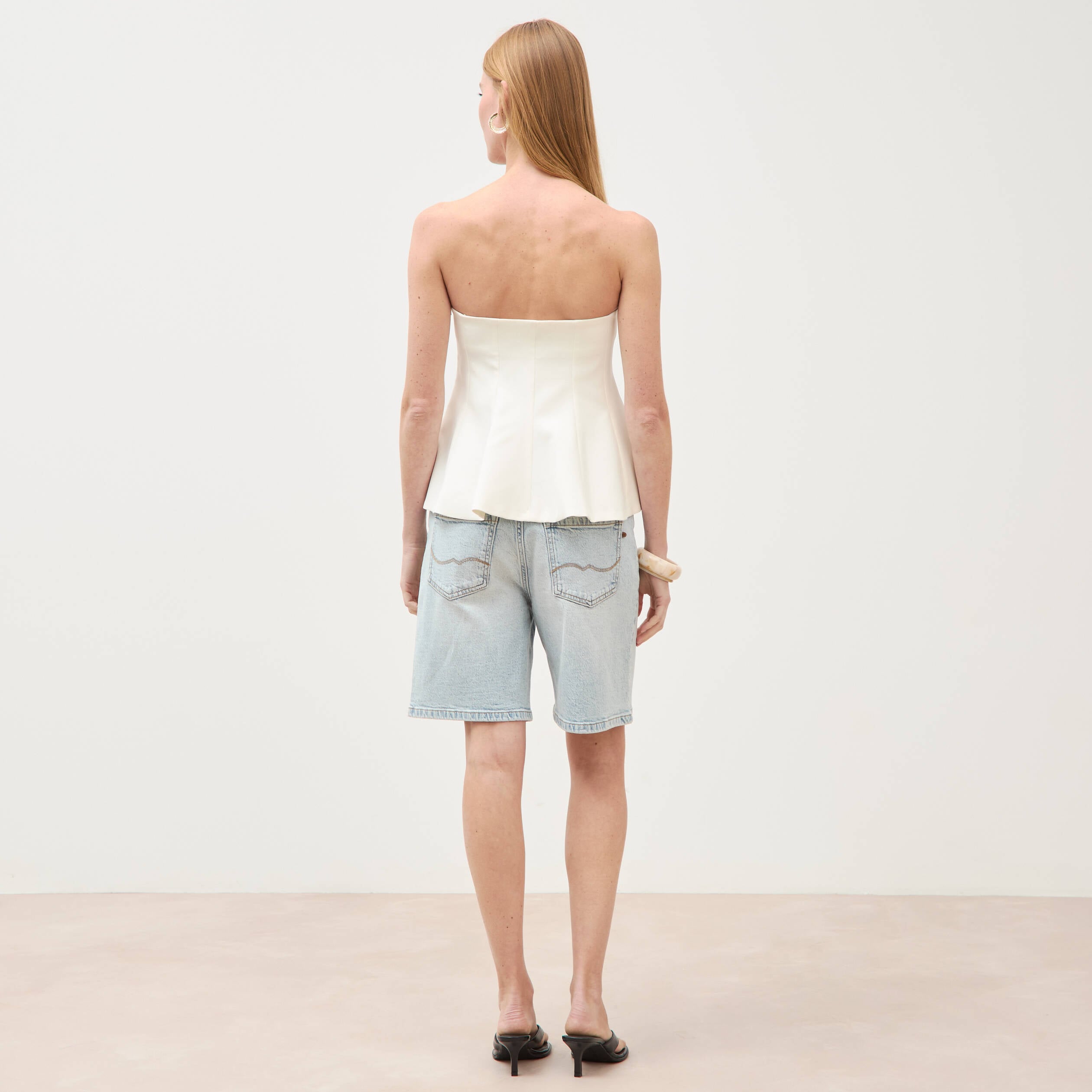 Top bustier &agrave; volants doubl&eacute; ecru femme