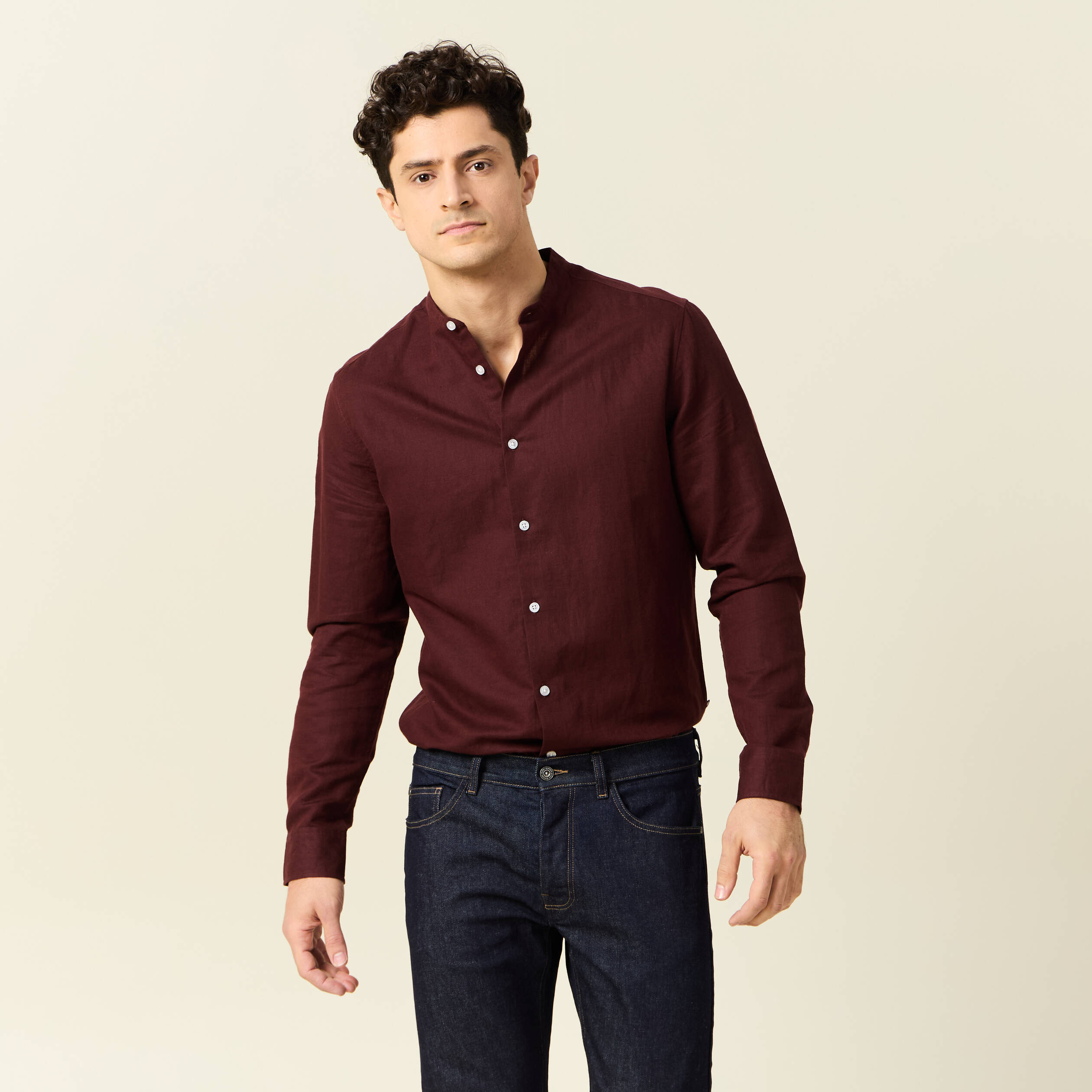 Chemise manches longues bordeaux homme