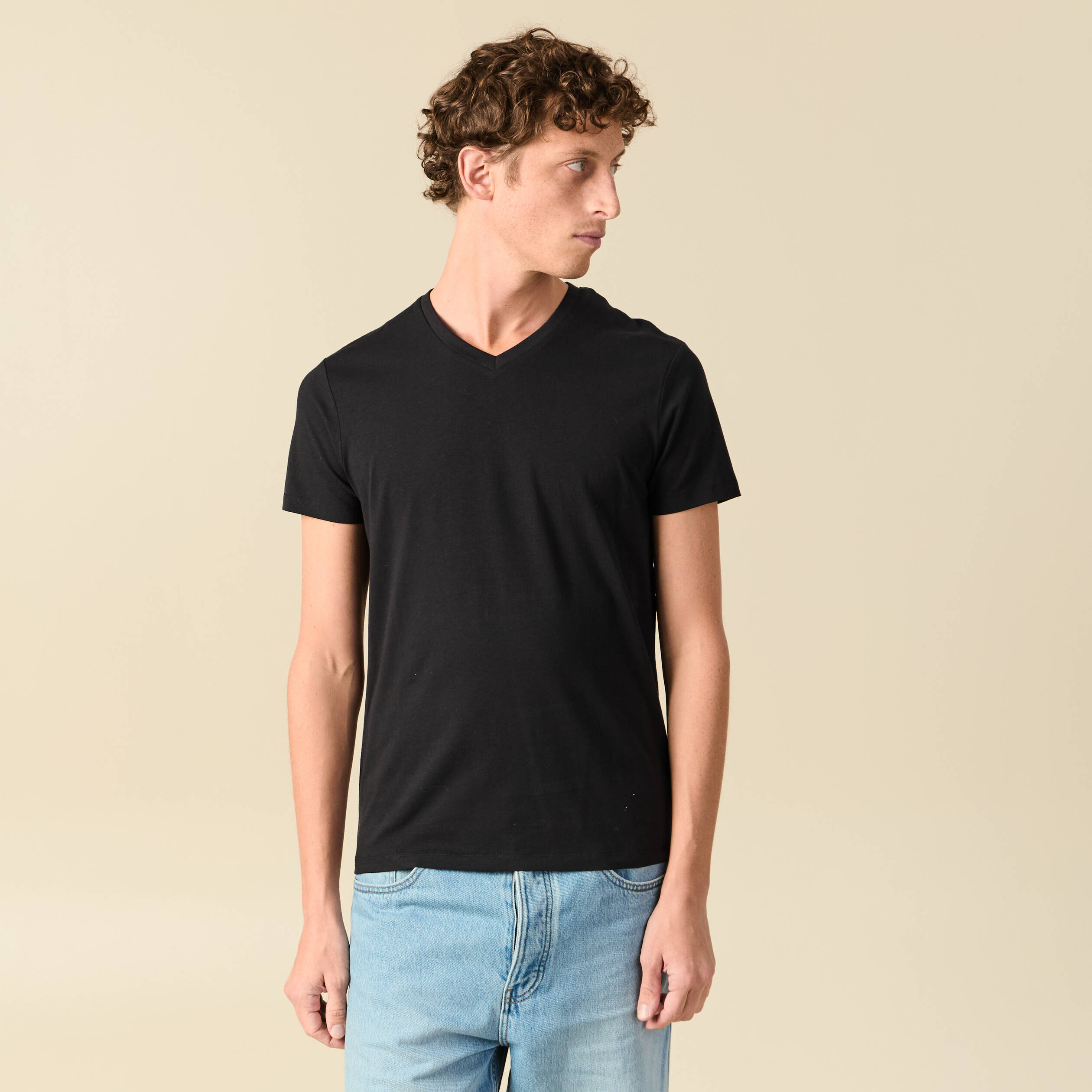 T-shirt Homme GAP Noir Col V - Taille S, 100% Coton, Manches Courtes