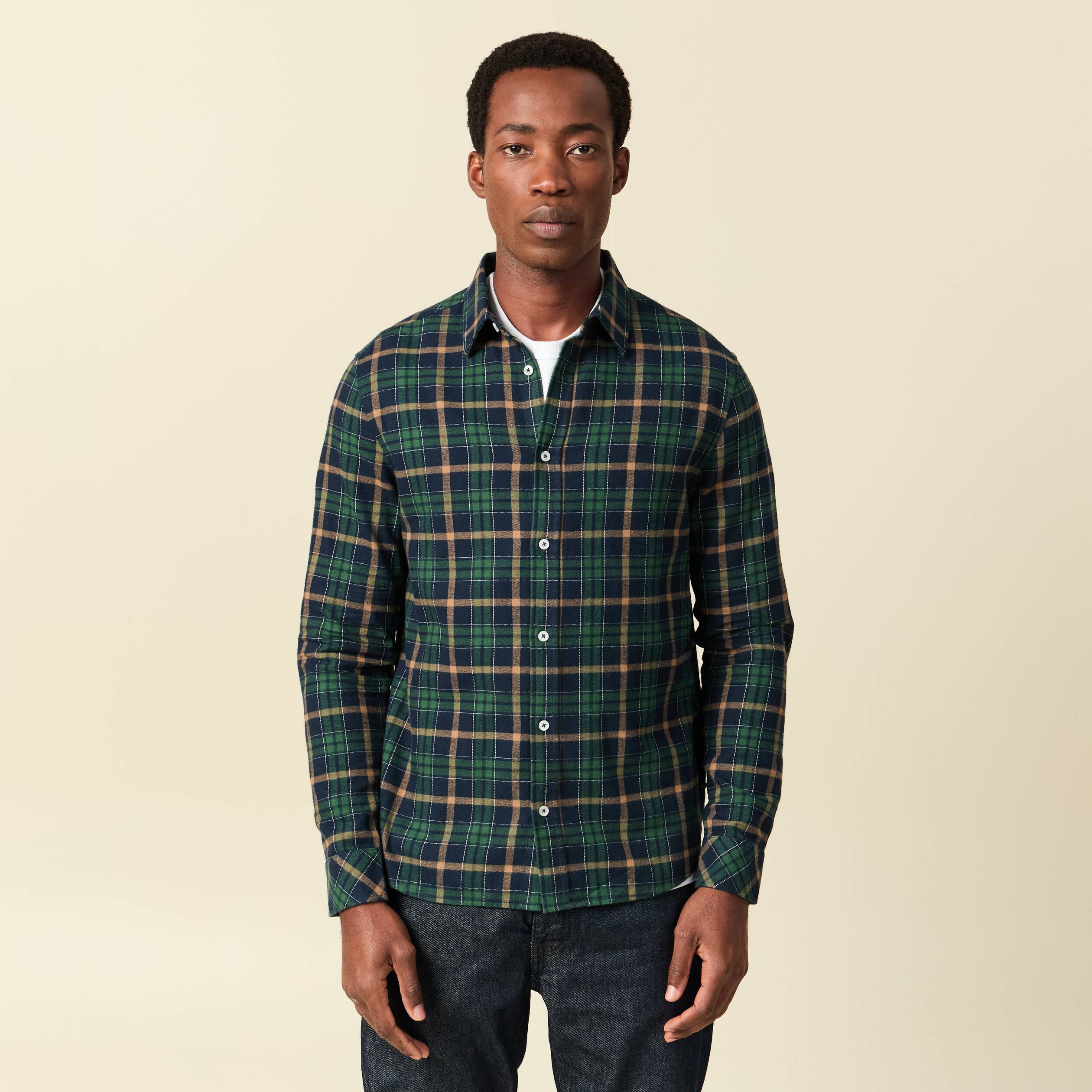 Chemise manches longues en coton bleu marine homme