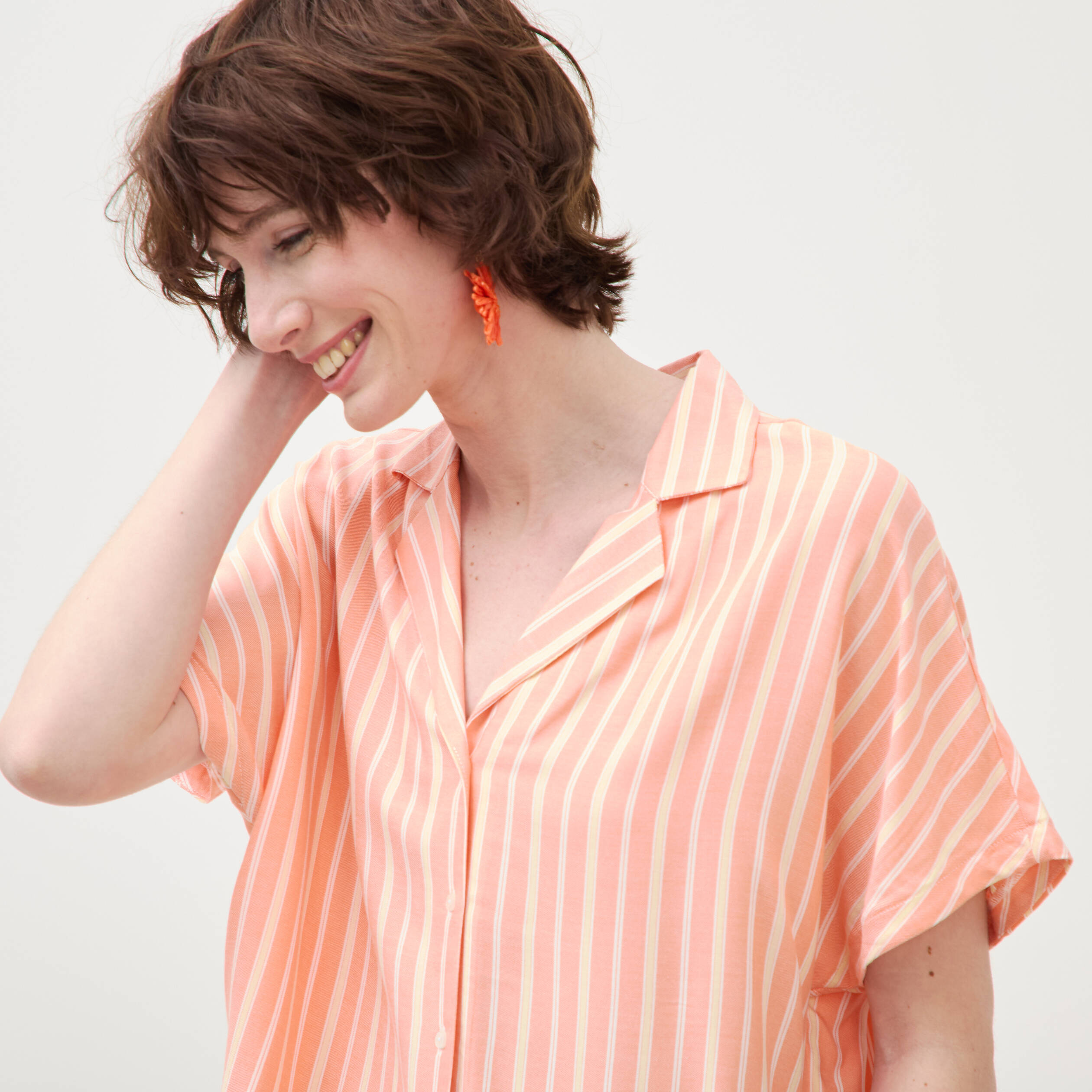 Chemise manches 3/4 orange abricot femme