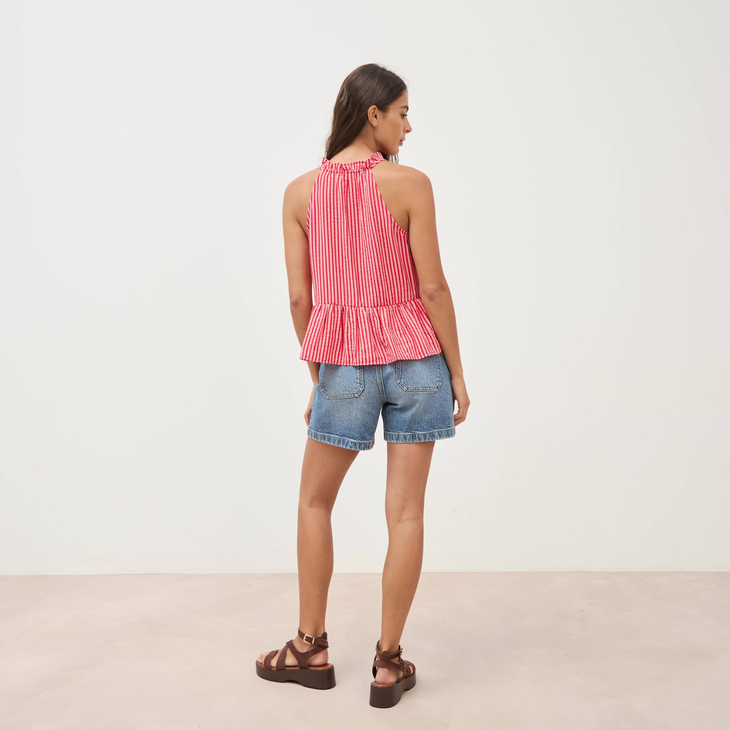 Top droit manches courtes rouge femme