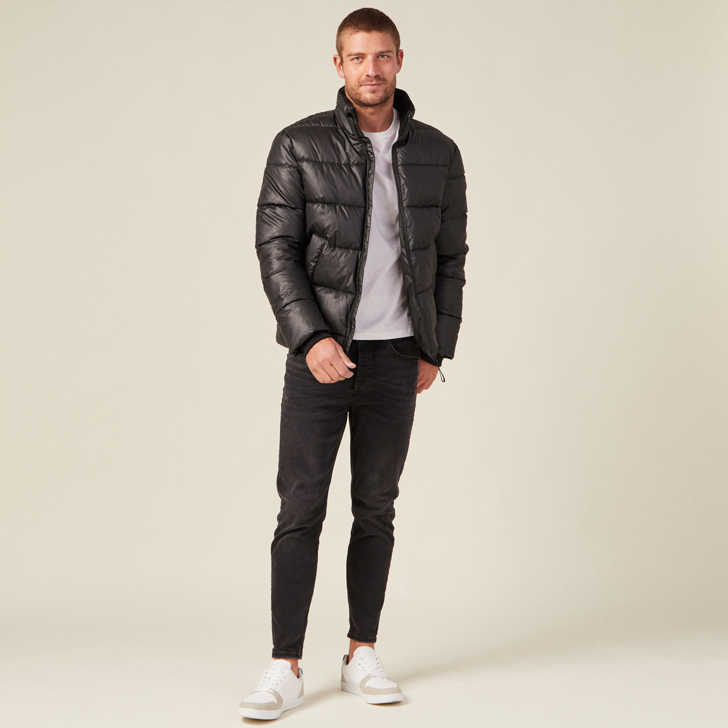 Doudoune droite col montant noir homme