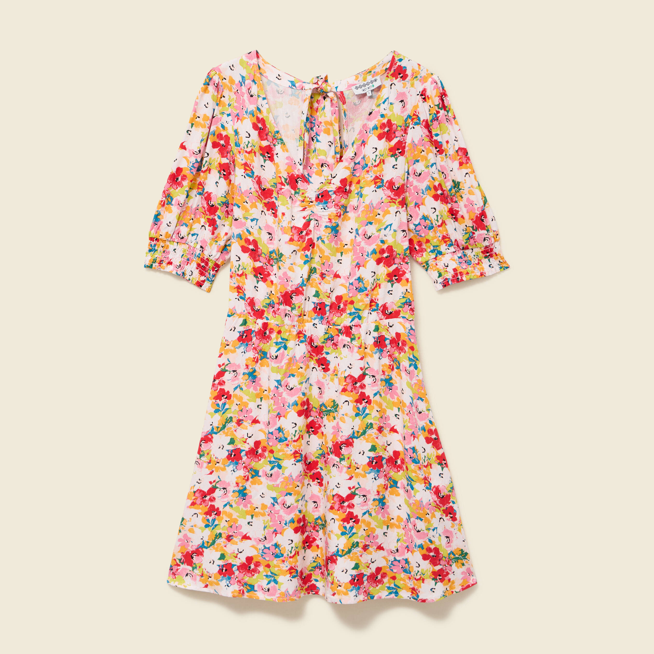 Robe fluide col v manches courtes rose framboise femme