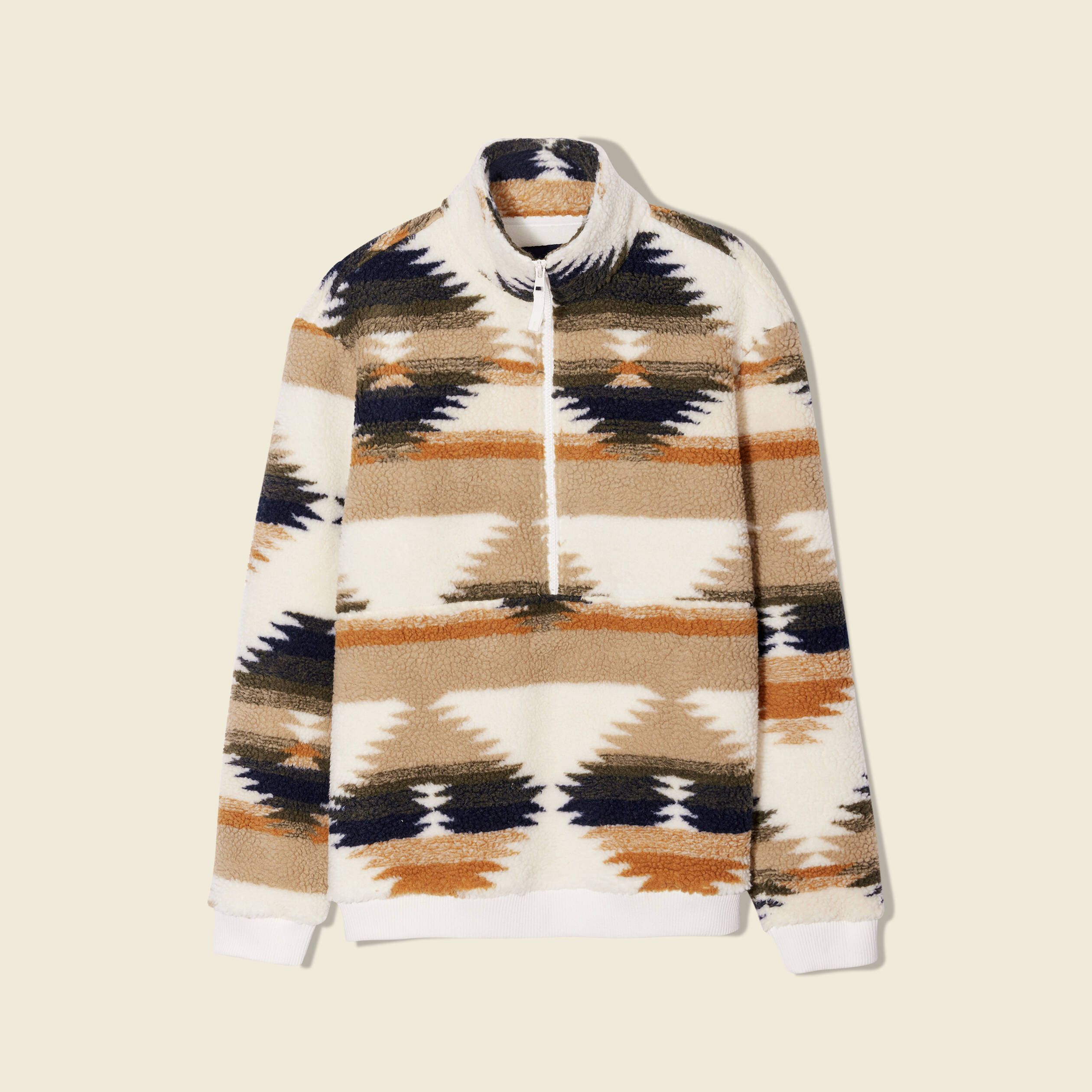 Sweat col camionneur zippé ecru homme