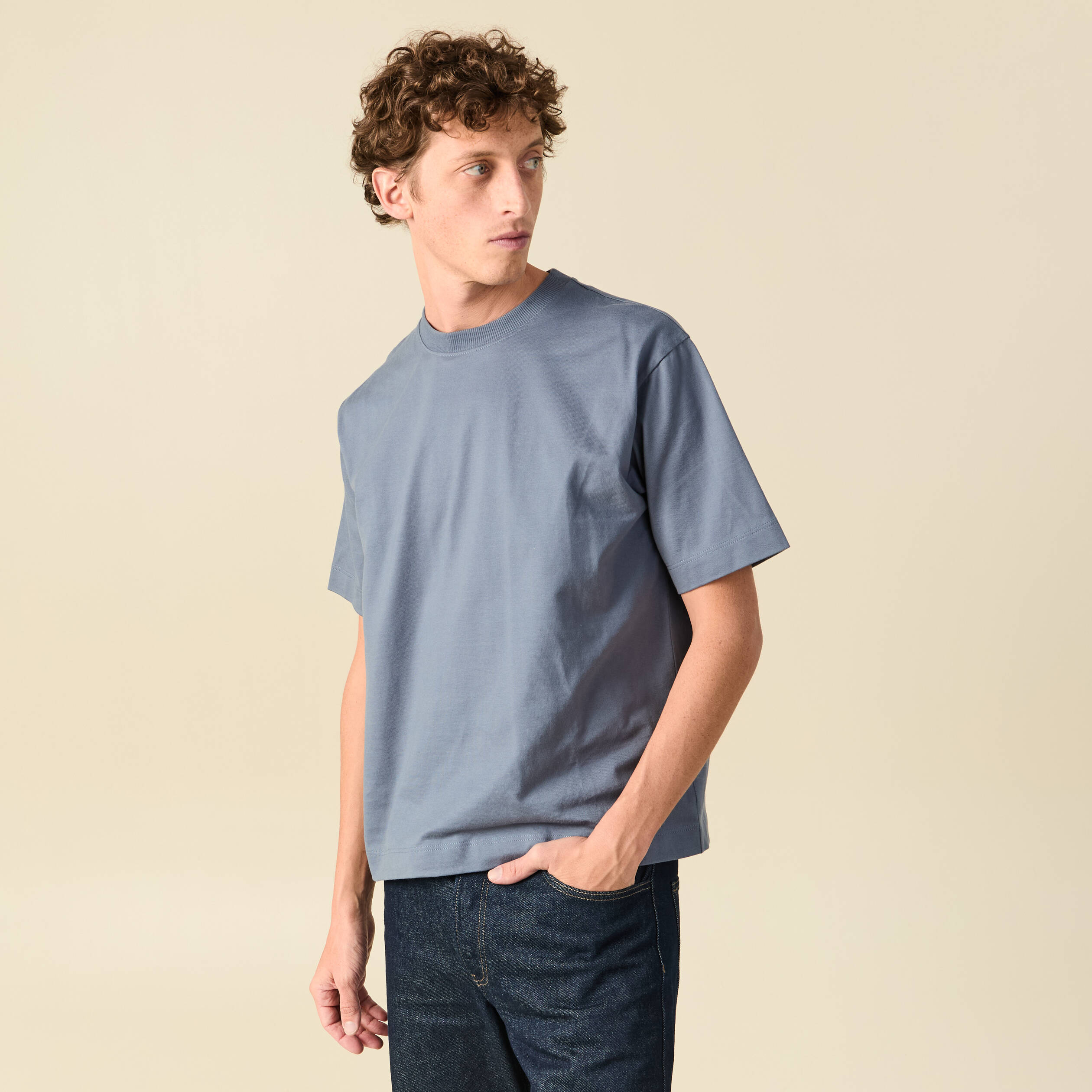 T-shirt en coton bleu gris homme
