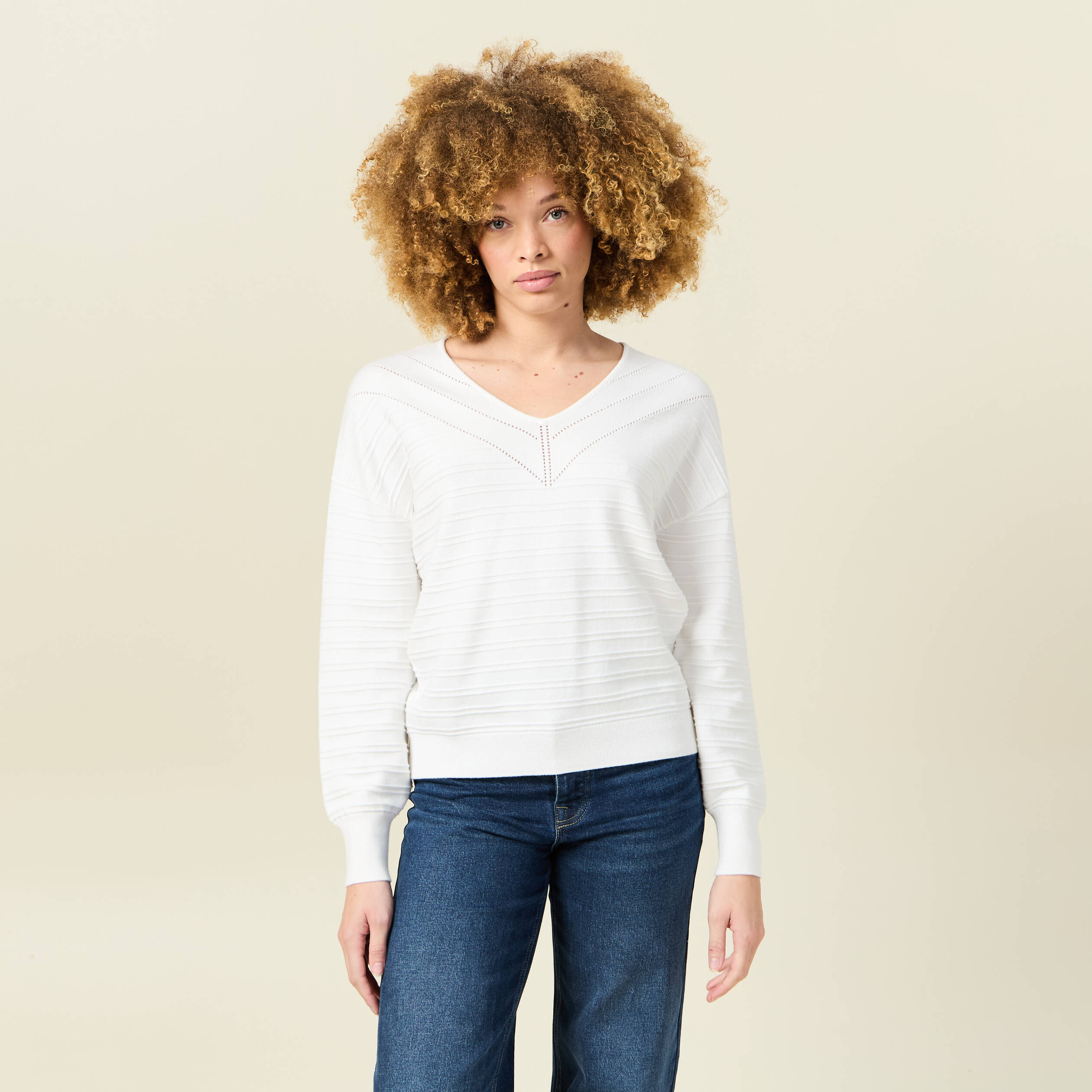 Pull manches longues blanc femme