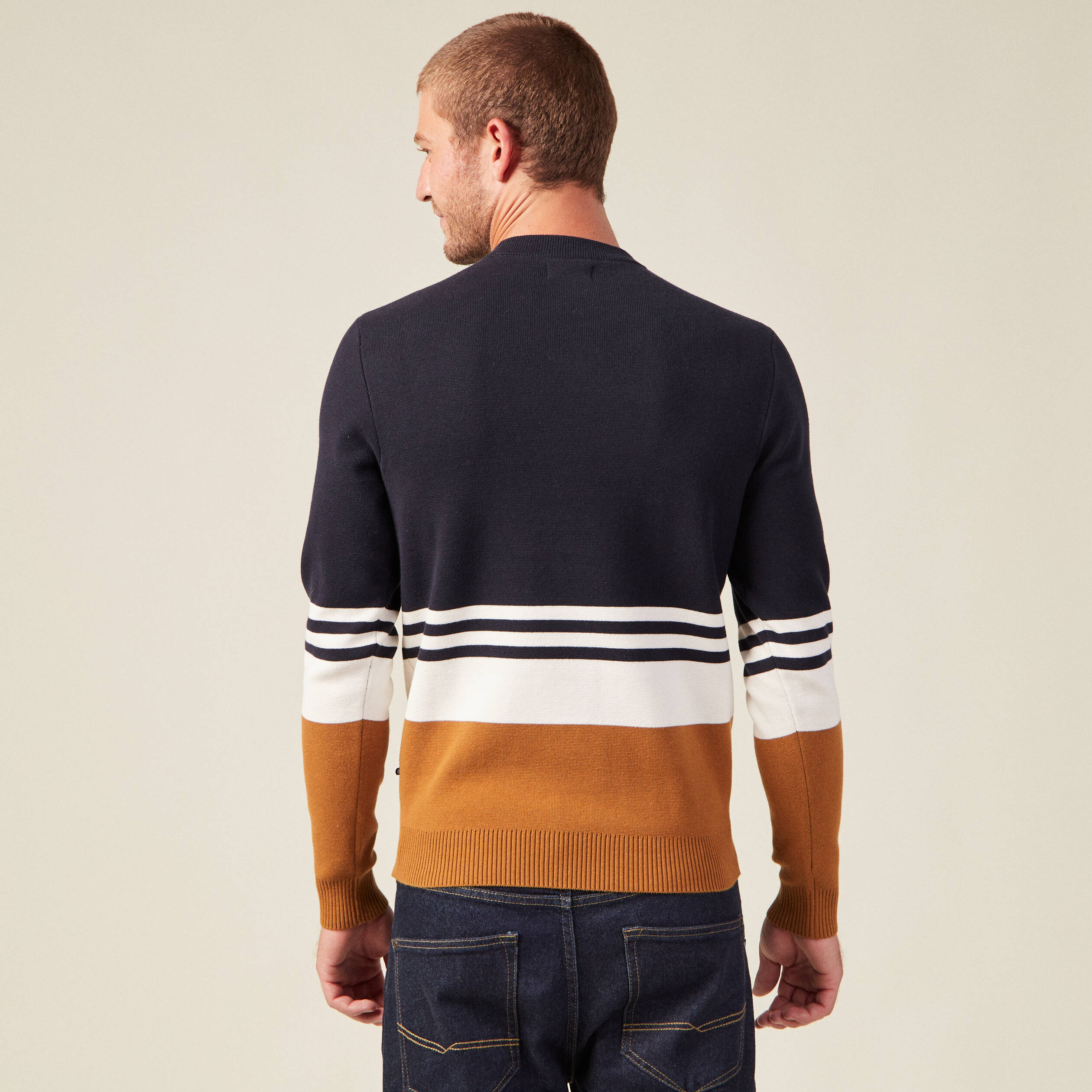 Pull col rond éco-resposnable bleu marine homme