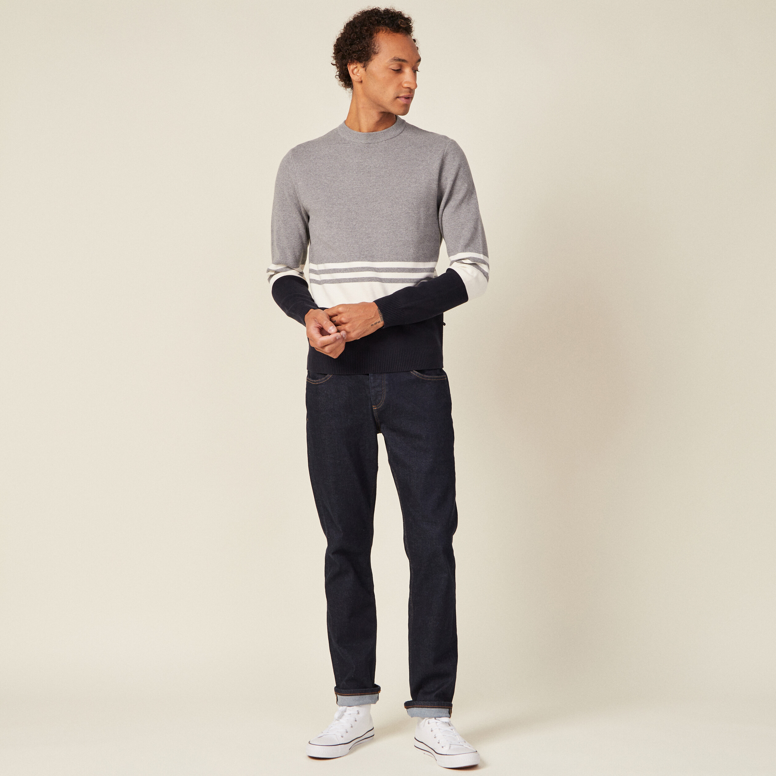 Pull col rond éco-resposnable gris foncé homme