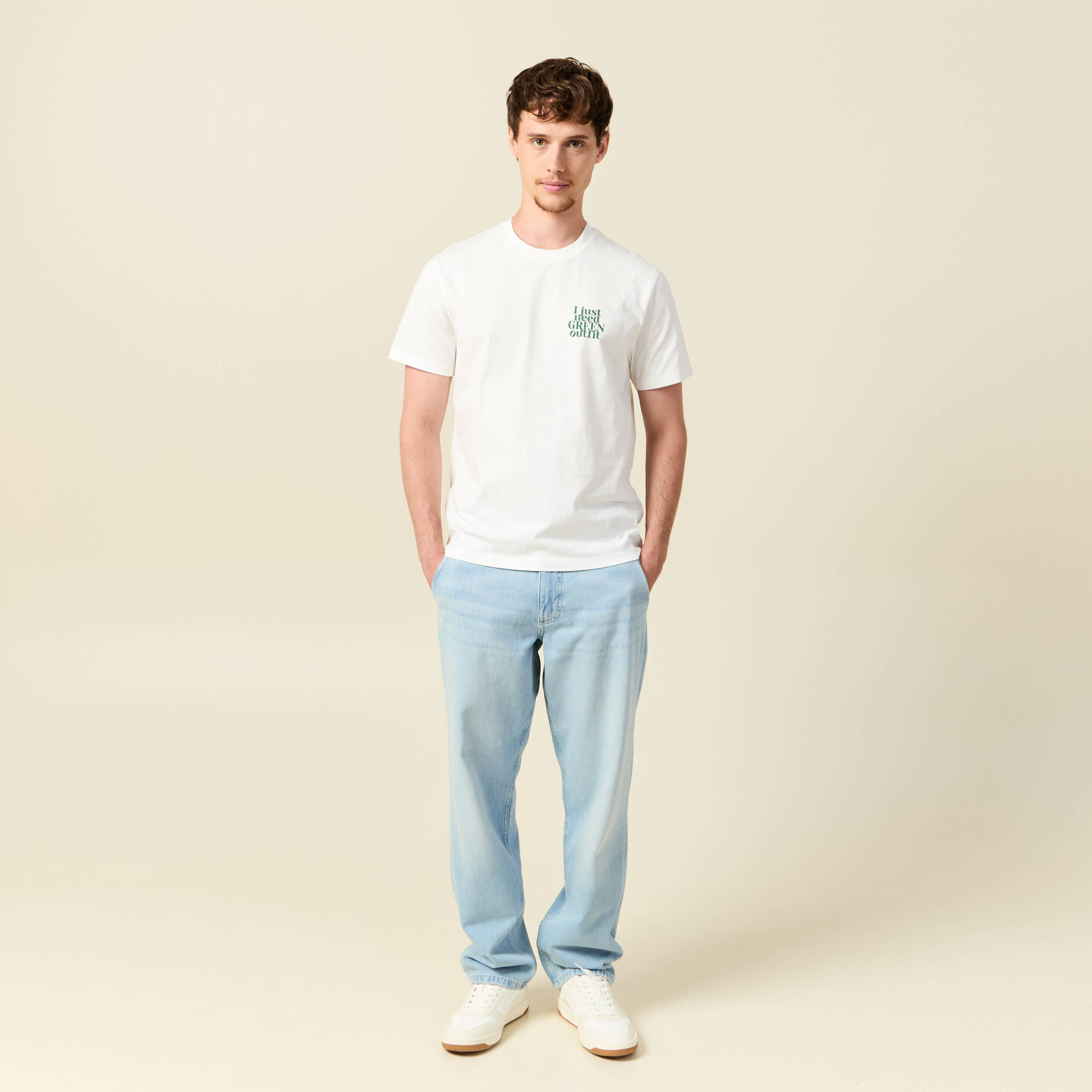 Chino droit longueur 32 coton denim bleach homme