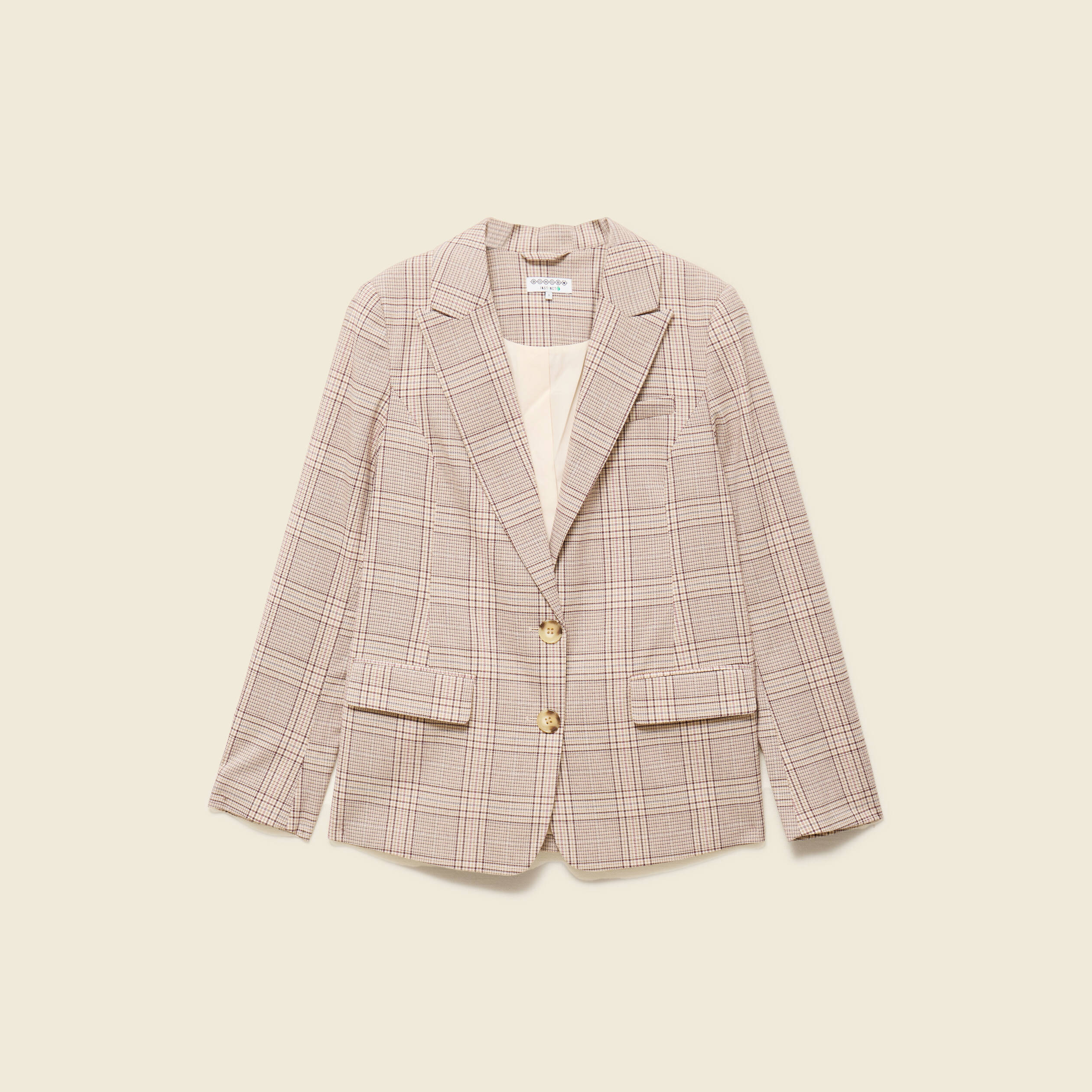 Blazer ajust&eacute; manches longues doubl&eacute; beige femme