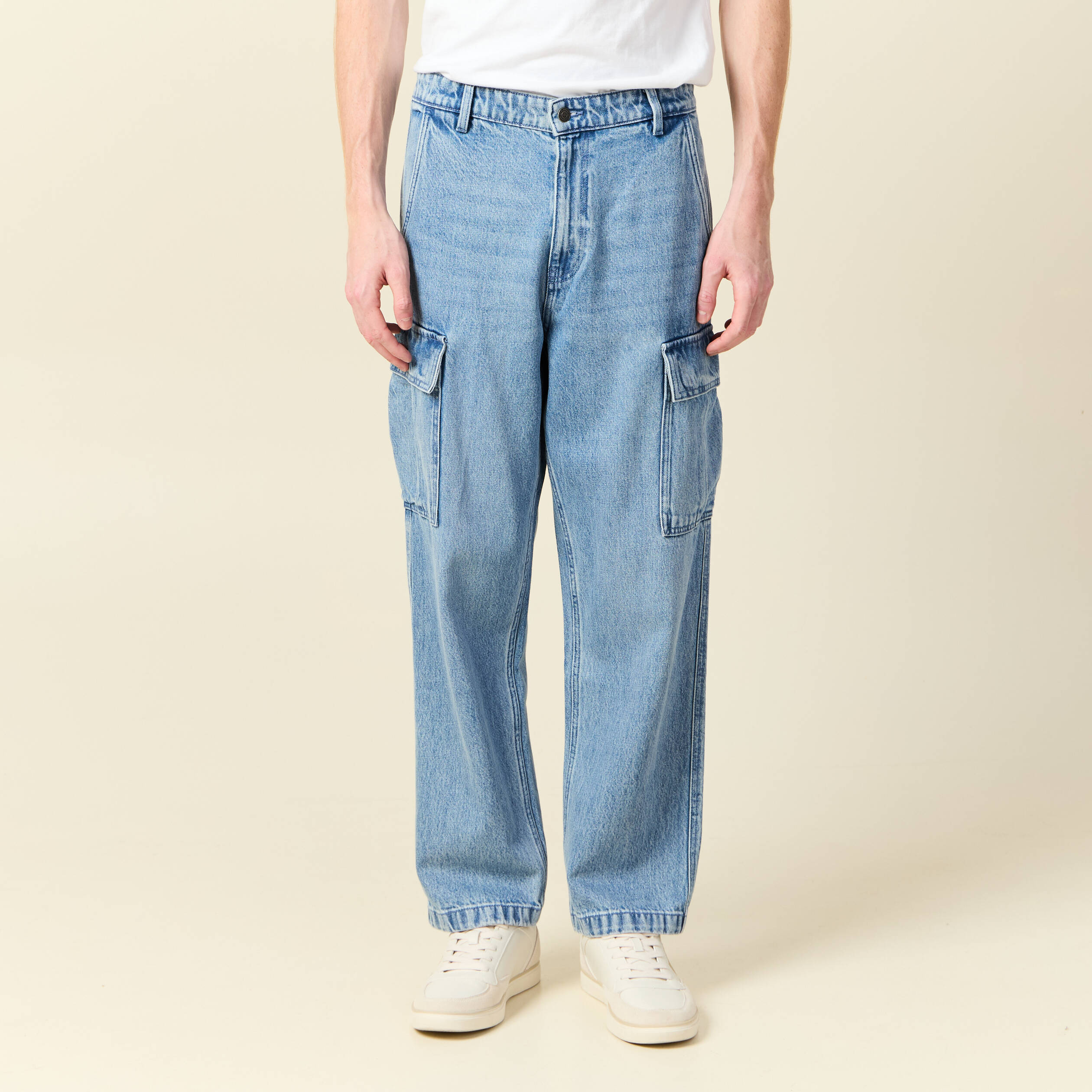 pantalon cargo en coton denim bleach homme Pantalon cargo en coton denim bleach homme