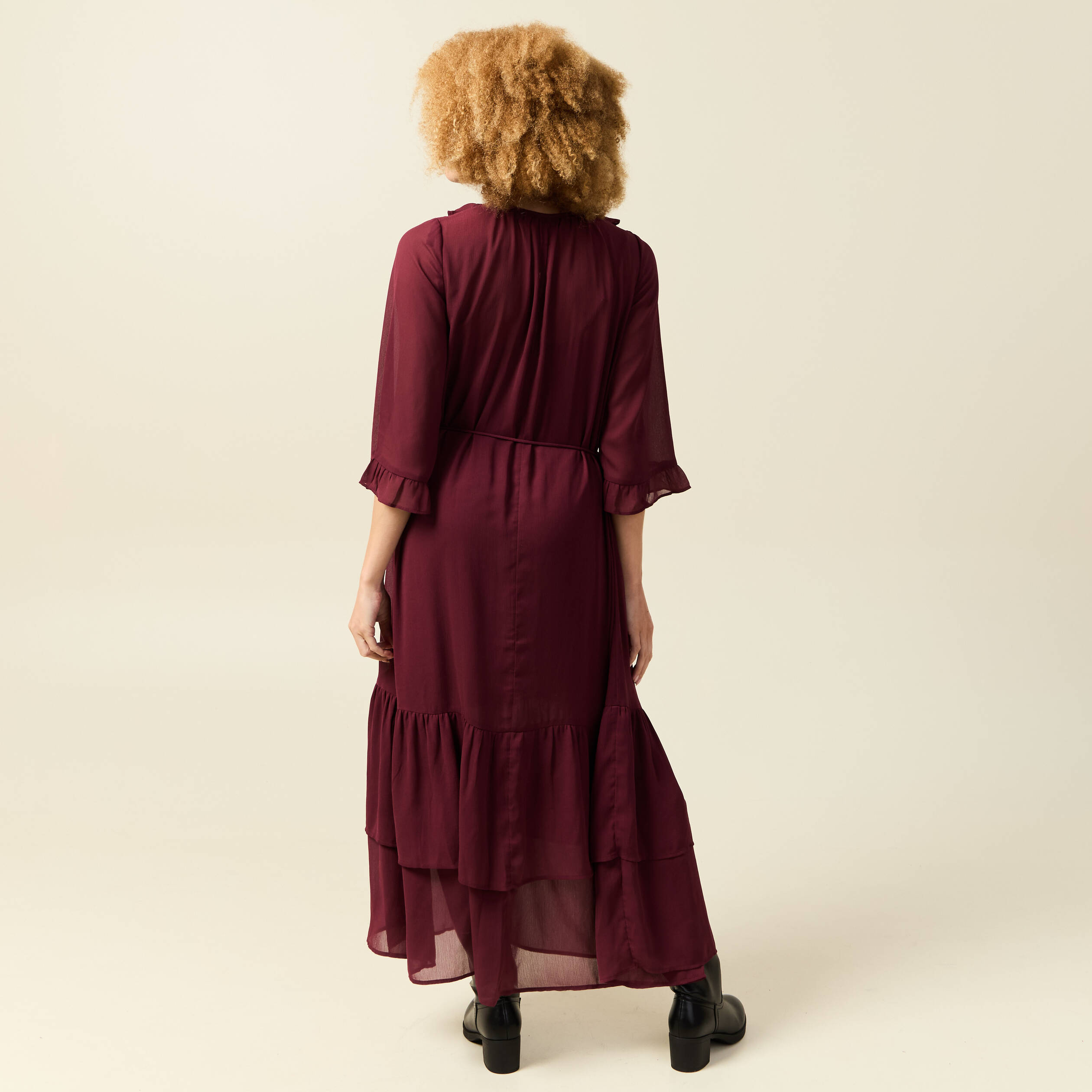 Robe manches 3/4 doubl&eacute;e bordeaux femme