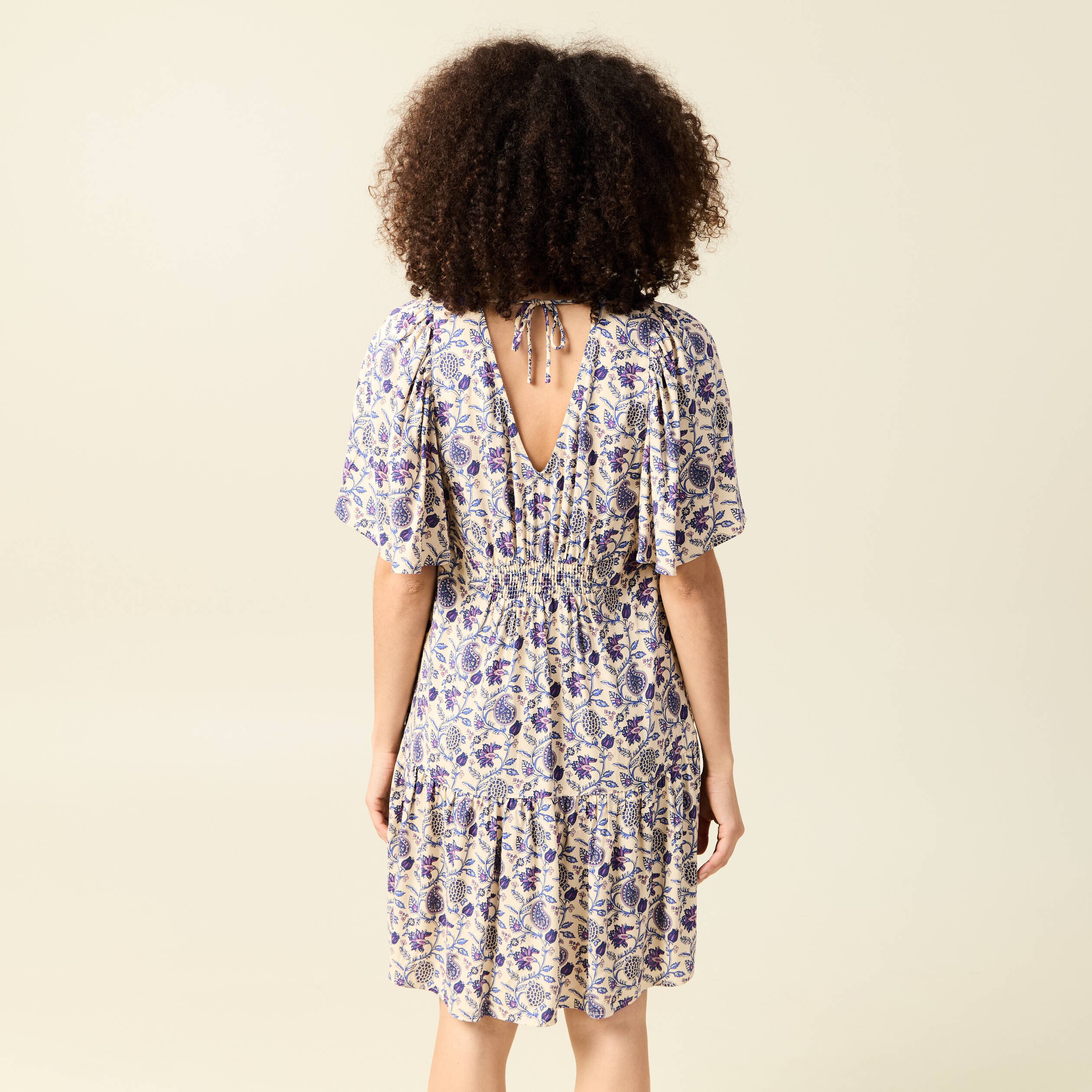 robe col v manches courtes bleu femme Robe col V manches courtes bleu femme