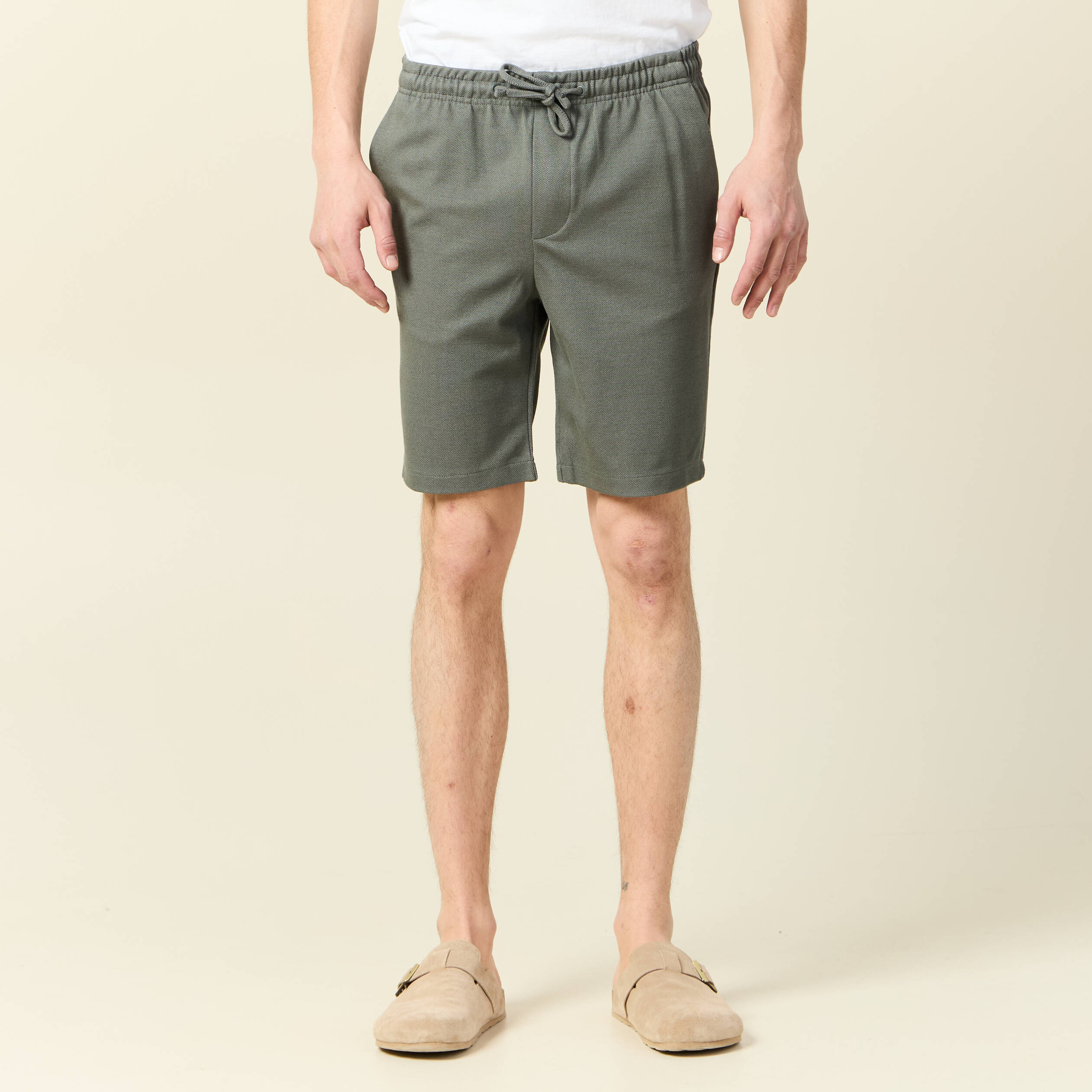 Short droit avec cordon vert kaki homme