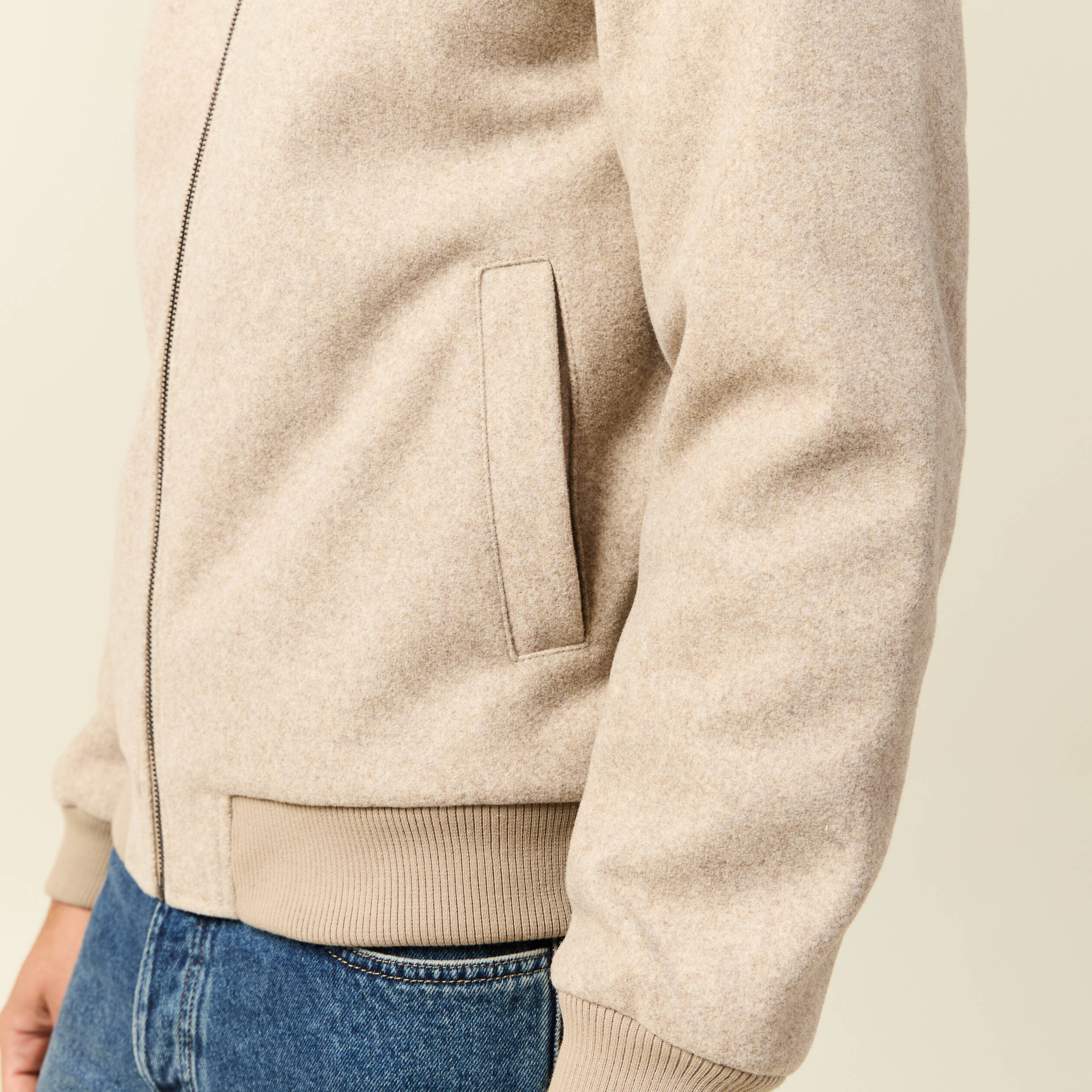 Blouson doubl&eacute; manches longues beige homme
