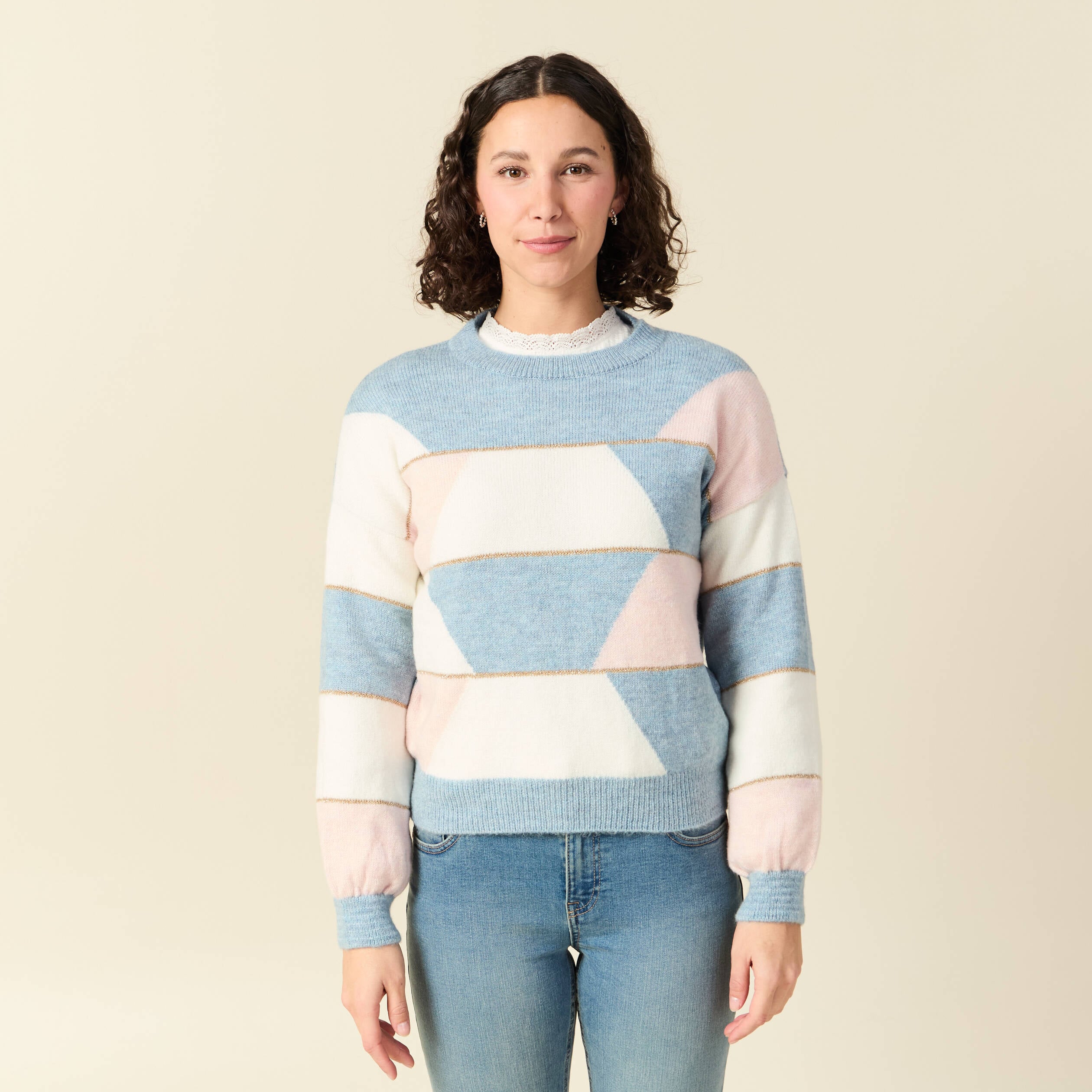 Pull col rond manches longues mauve femme